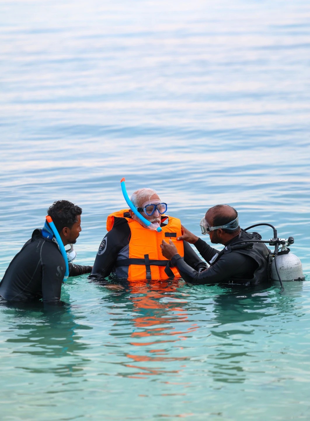 Indian Prime Minister Narendra Modi tries snorkelling at a beach in Lakshadweep, India, angering tourist-reliant neighbours in the Maldives. Photo / Narendra Modi’s social media platform X