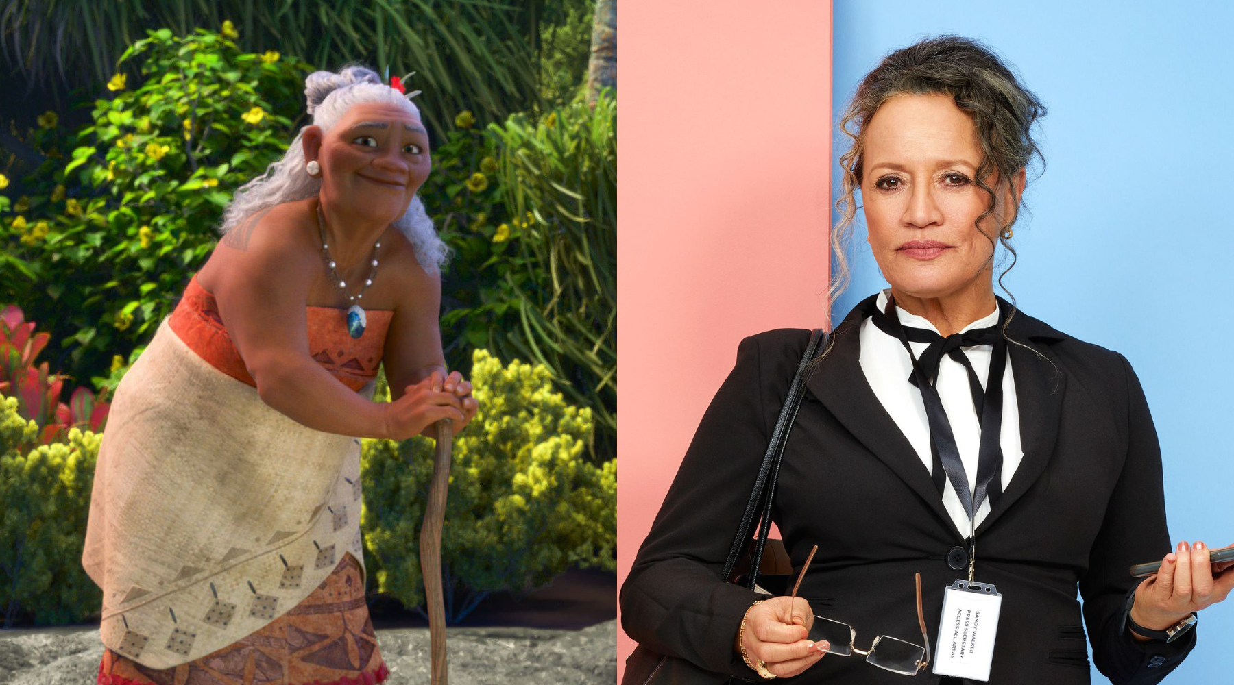 Rena Owen will star as Gramma Tala in the live-action remake of Disney's Moana. Photos / Disney, Canvas
