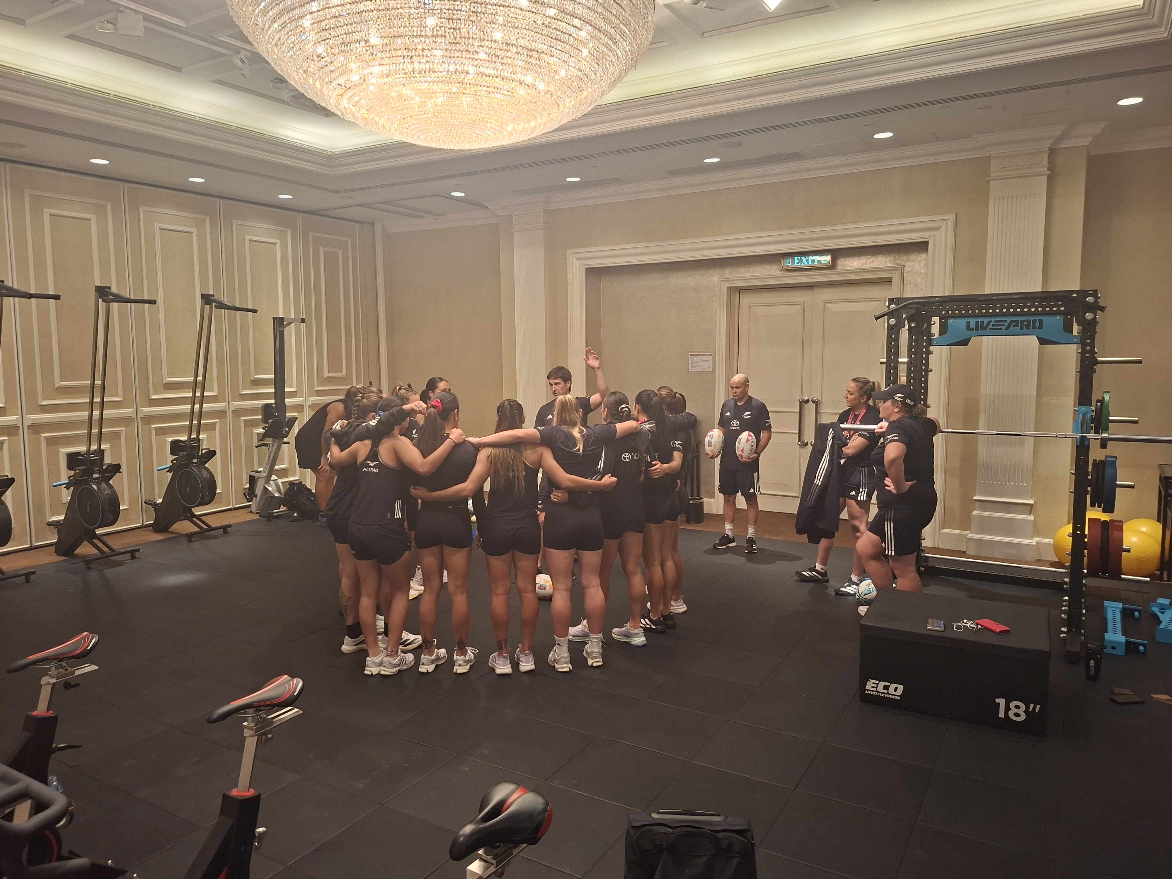 The Black Ferns Sevens prepare before heading to Kai Tak stadium in Hong Kong. Photo / Samuel Sherry