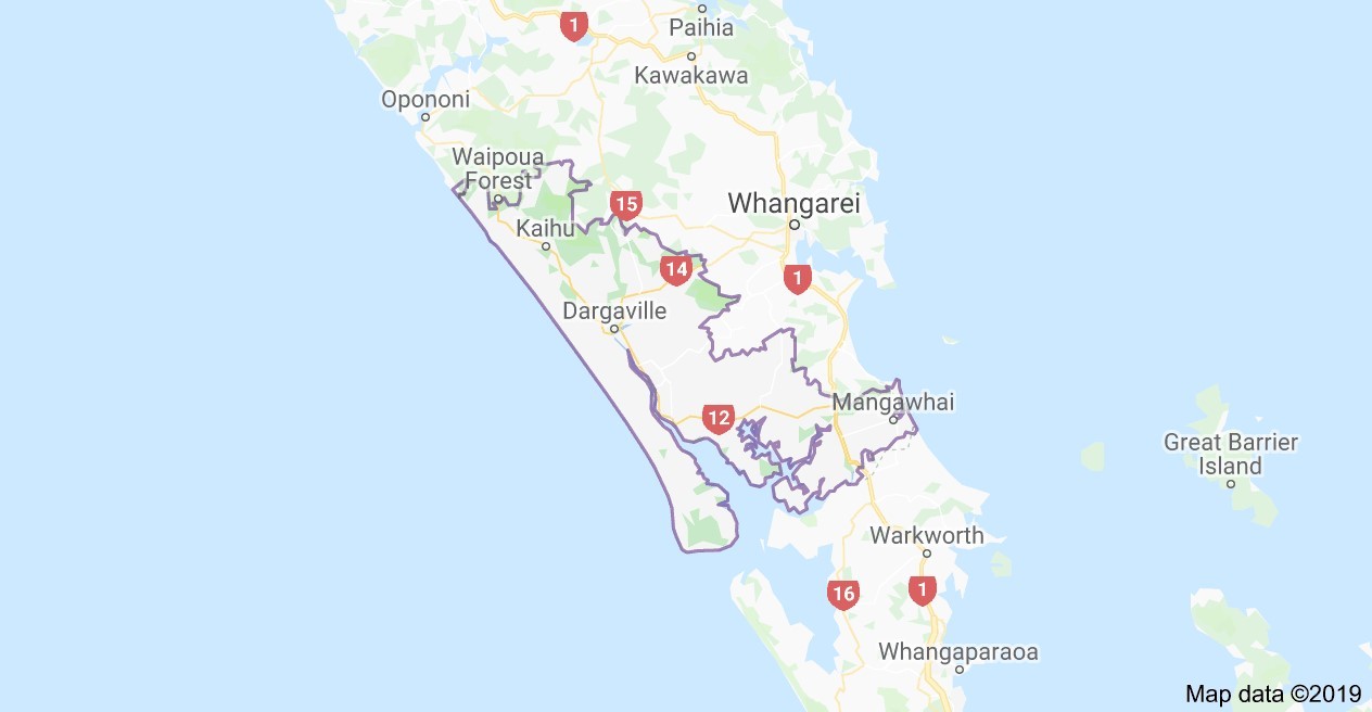 Kaipara spans Northland west and east coasts, and shares borders with Auckland, Whangārei and Far North. 