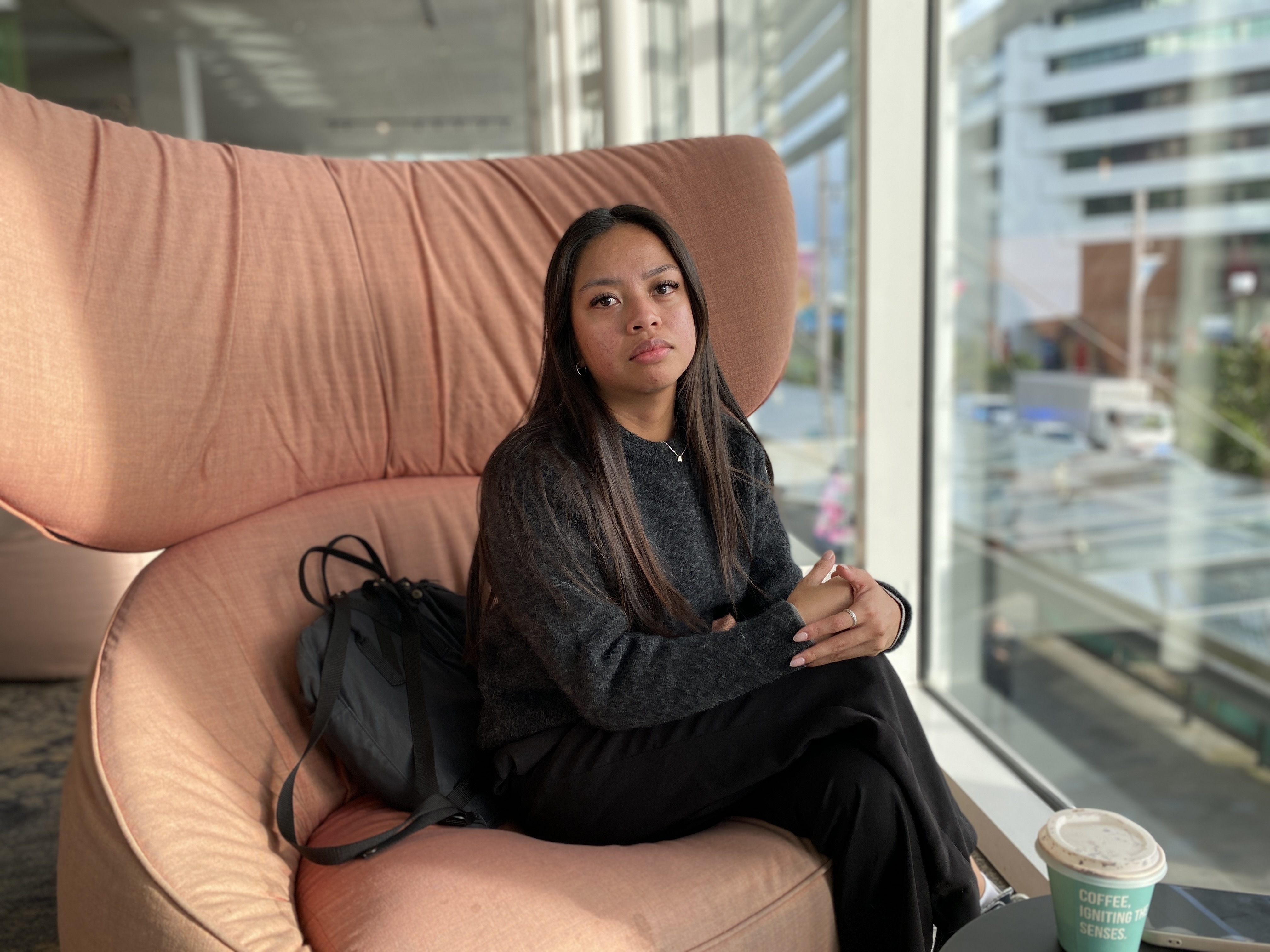 Danielle Evangelista, who was sitting in the cafe foyer of the PwC building, looking through the glass windows above as the incident unfolded. Photo / Supplied