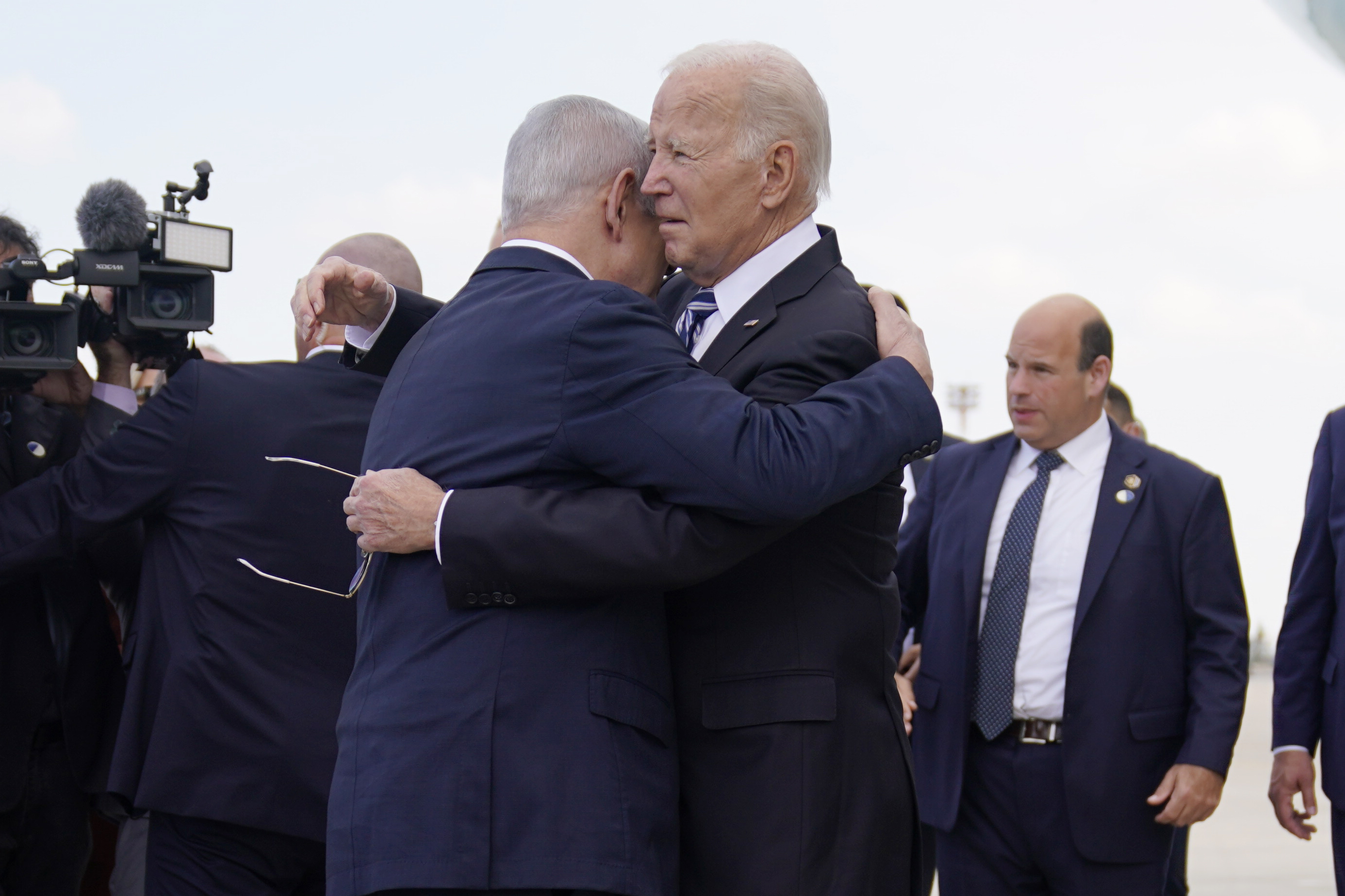 President Joe Biden is greeted by Israeli Prime Minister Benjamin Netanyahu after arriving at Ben Gurion International Airport. Photo / AP