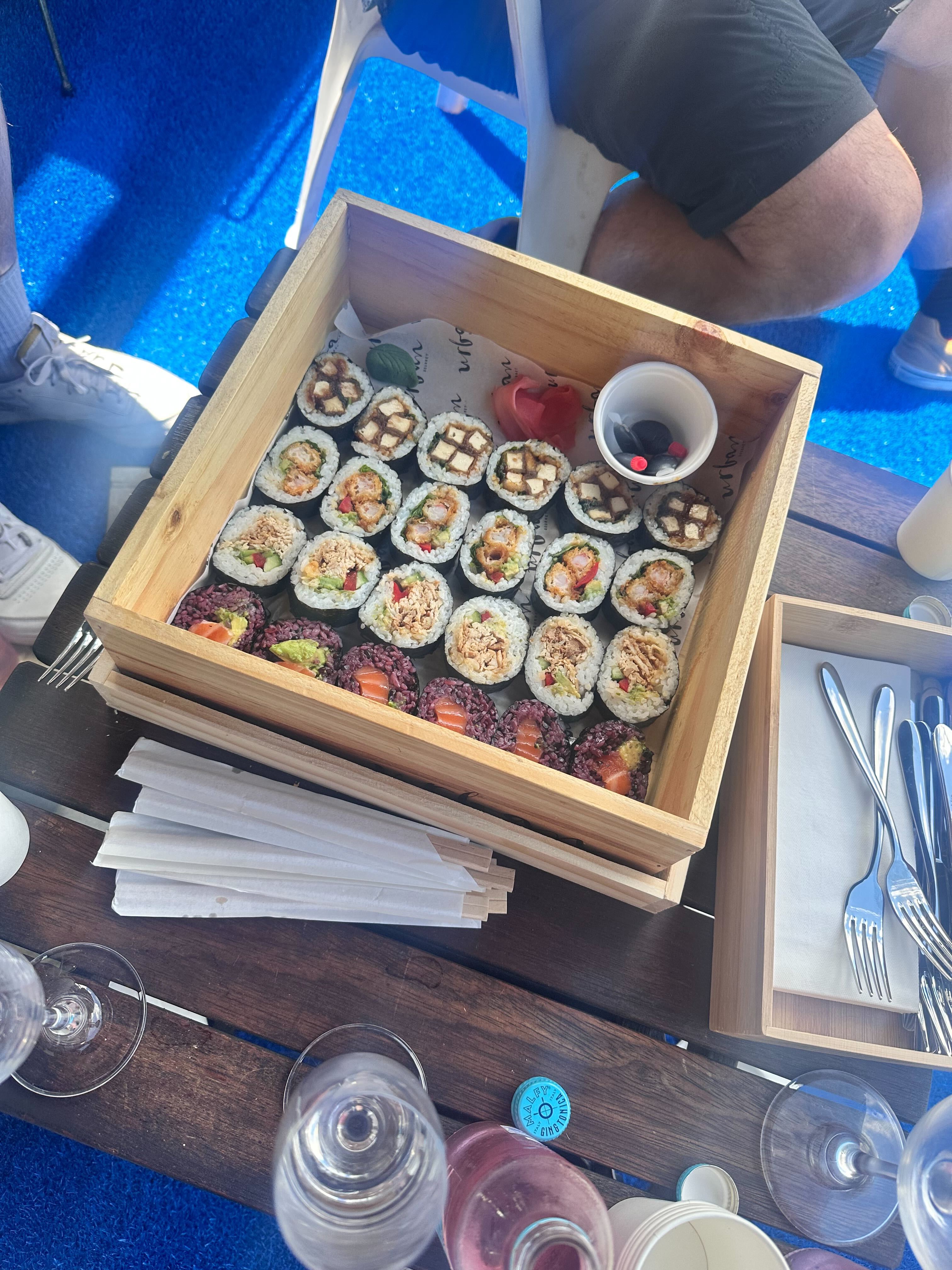 The 24-piece box of sushi cost $95 in a corporate box at the ASB Classic.