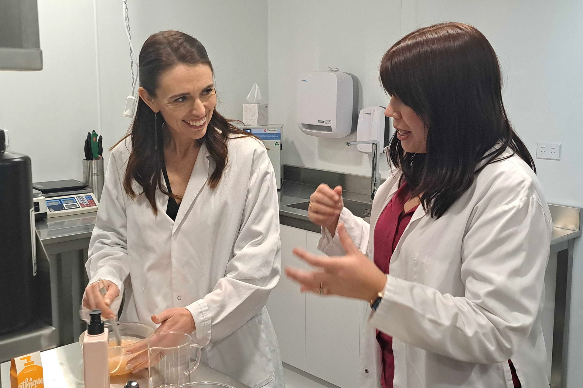 Prime Minister Jacinda Ardern during a visit to a business in Christchurch today. Ardern said Government was looking at a possible change to alcohol laws. Photo / Nathan Morton