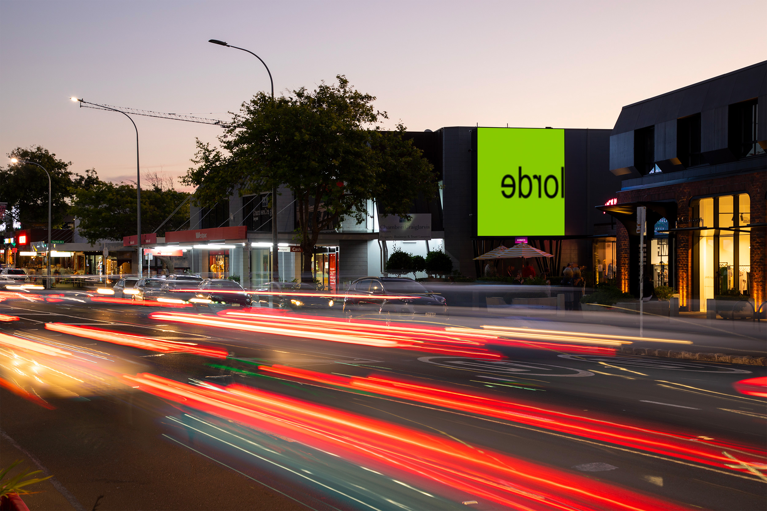 A mock-up of the digital ad run in Ponsonby Rd last week teasing Lorde's feature on Charli XCX's upcoming Brat remix album. Photo / LUMO Digital Outdoor