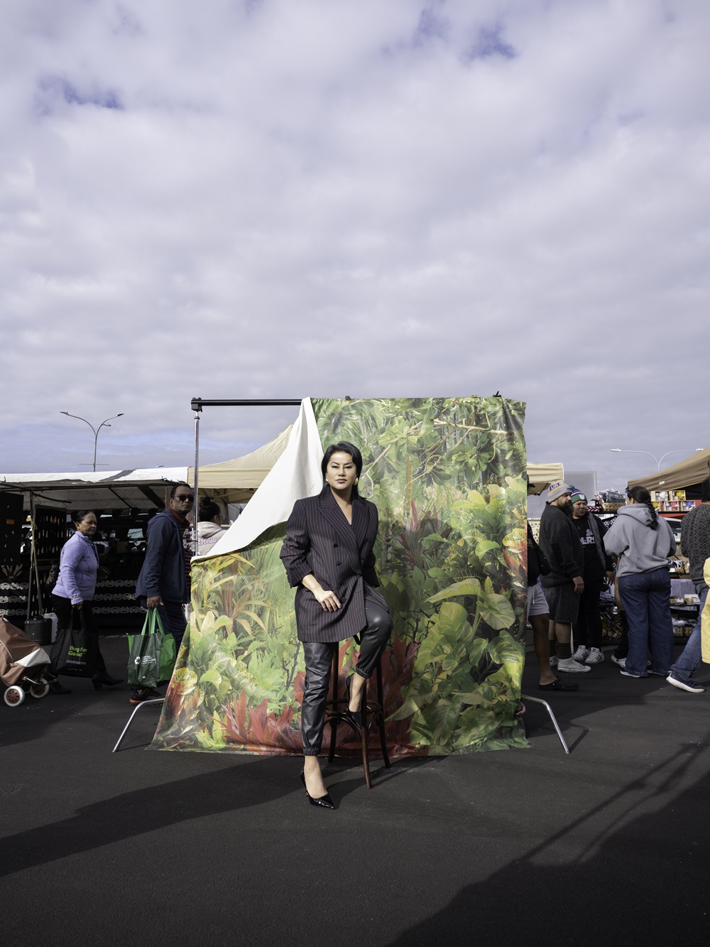 Yuki wears Karen Walker blazer. Jasmin Sparrow earrings. Leather trousers and heels Yuki's own. Photo / Gui Taccetti