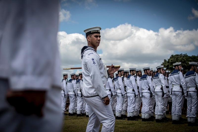 A Navy guard marches on to the Treaty Grounds. Photo / Michael Craig 