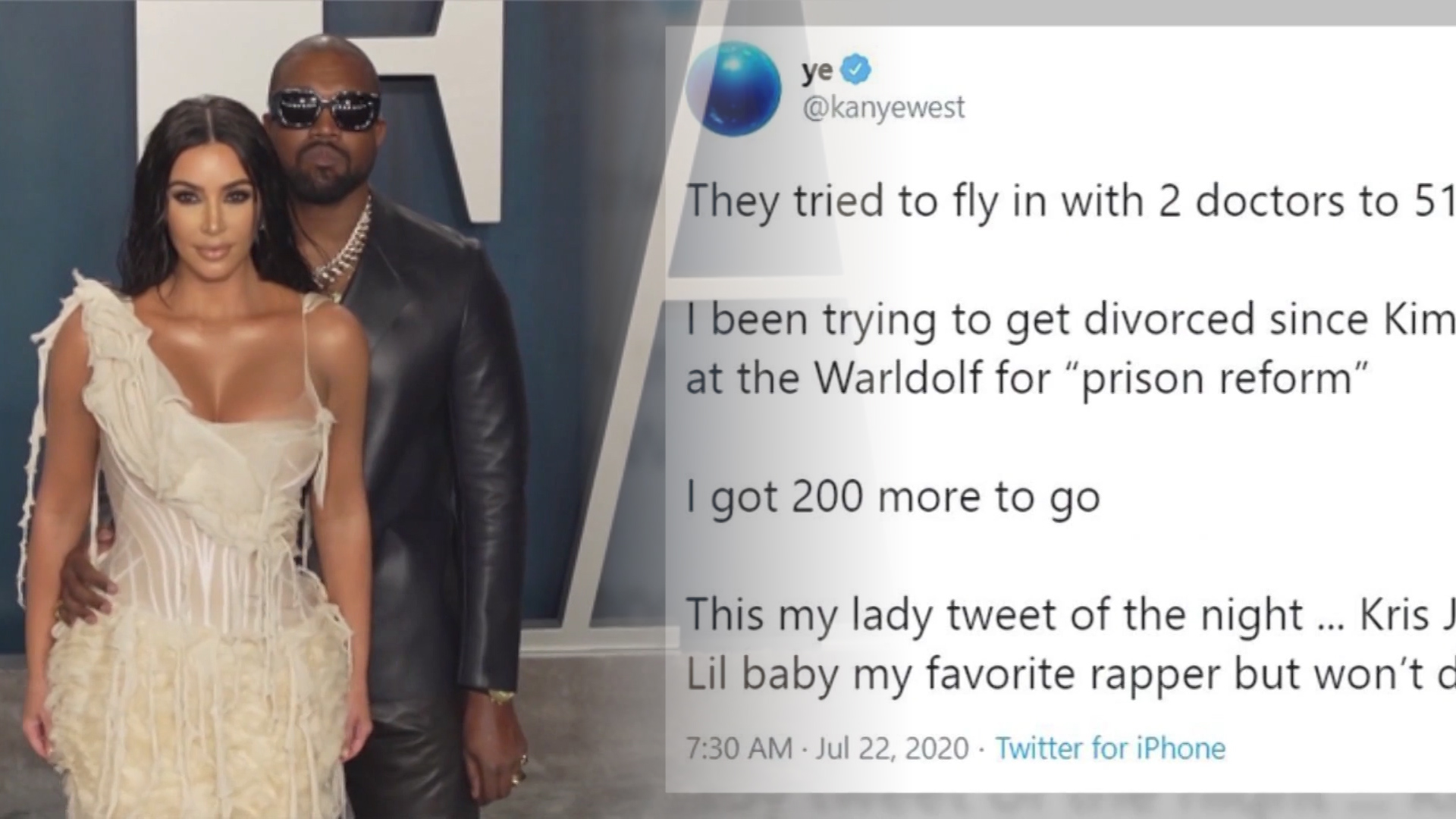 Kanye West claims he's been 'trying to divorce Kim Kardashian'