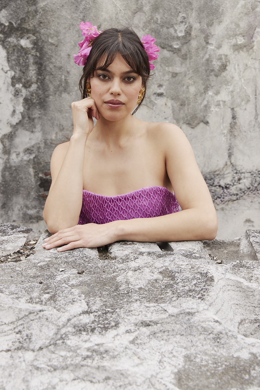 Karen wears Camilla & Marc dress $950. Love & Object earrings, $429, from Faradays. Photo / Mara Sommer