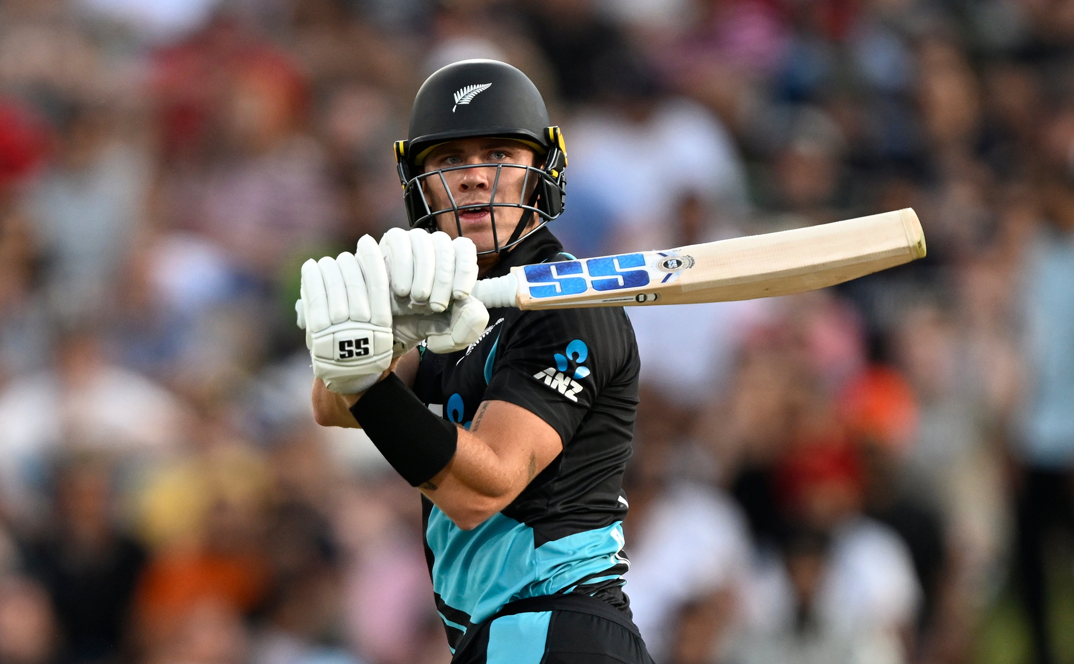 Finn Allen in action in the second T20 against Pakistan. Photo / Photosport