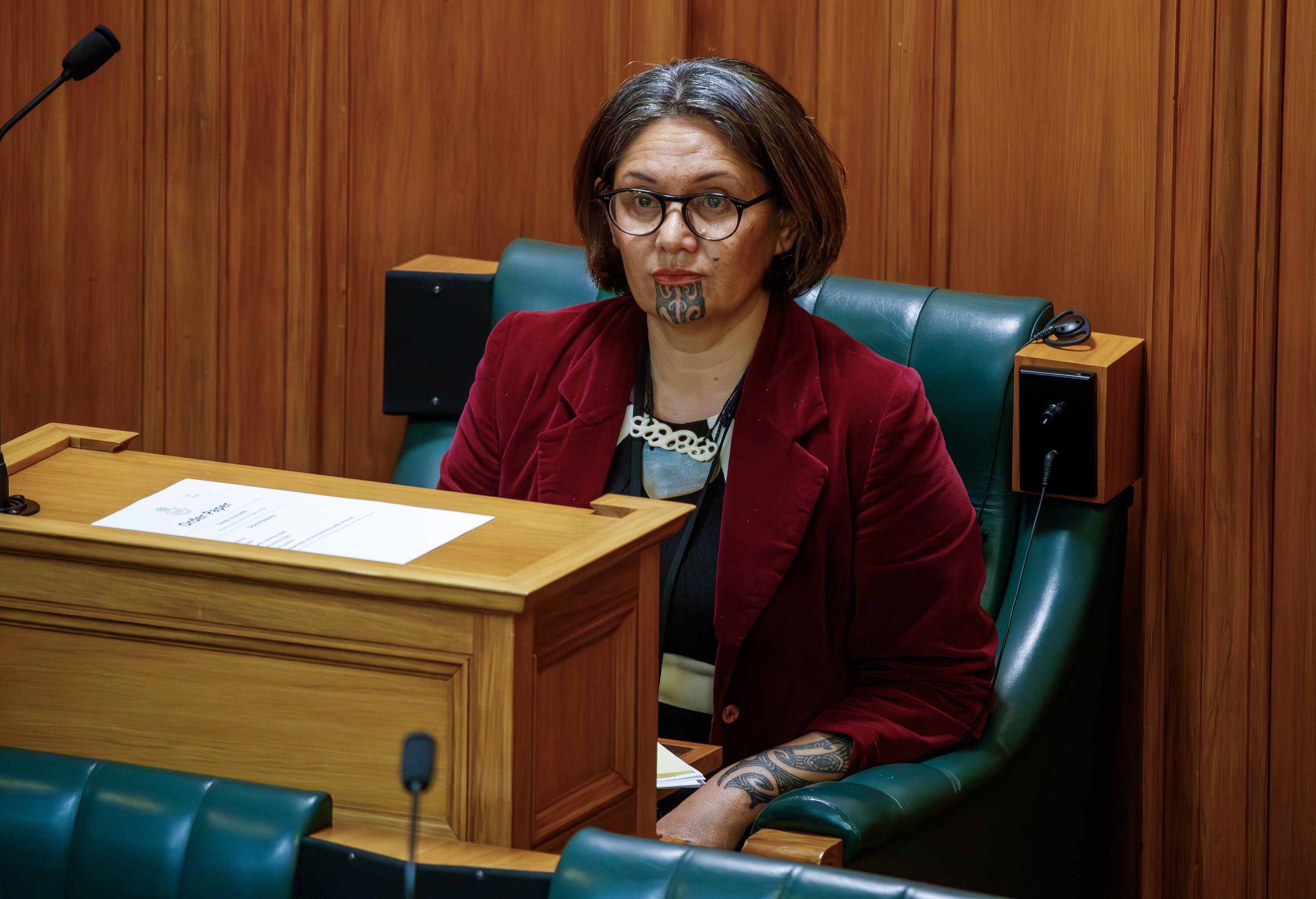 Former Green list MP Darleen Tana in her seat at the back of the debating chamber, known as Siberia, Parliament, Wellington, 13 July, 2024. New Zealand Herald photograph by Mark Mitchell