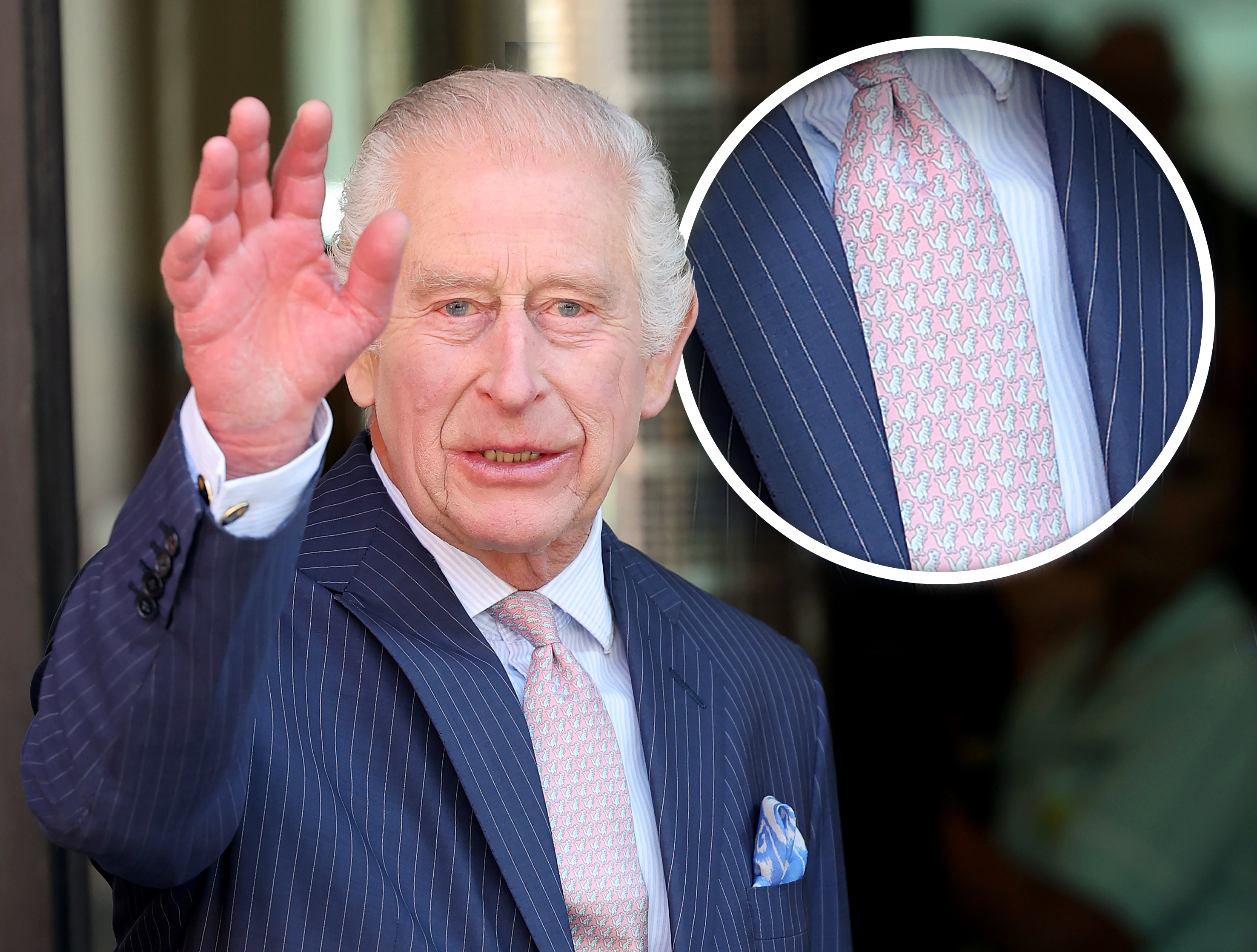 King Charles' tie included an adorable detail - dinosaurs. Photo / Getty Images
