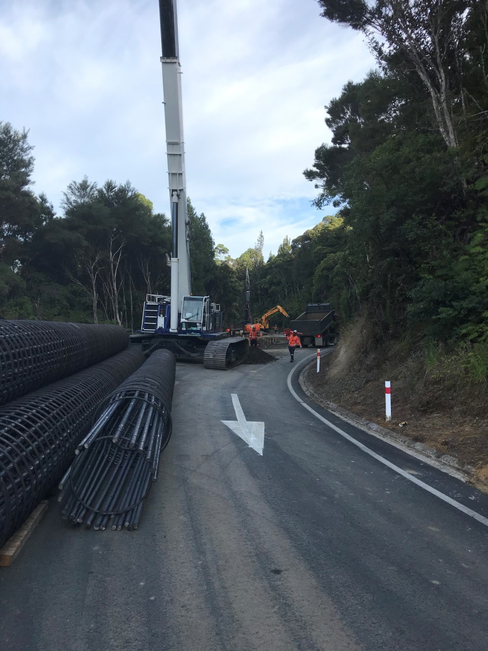 Piling work is under way on the second slip near the Mangamuka Gorge summit.