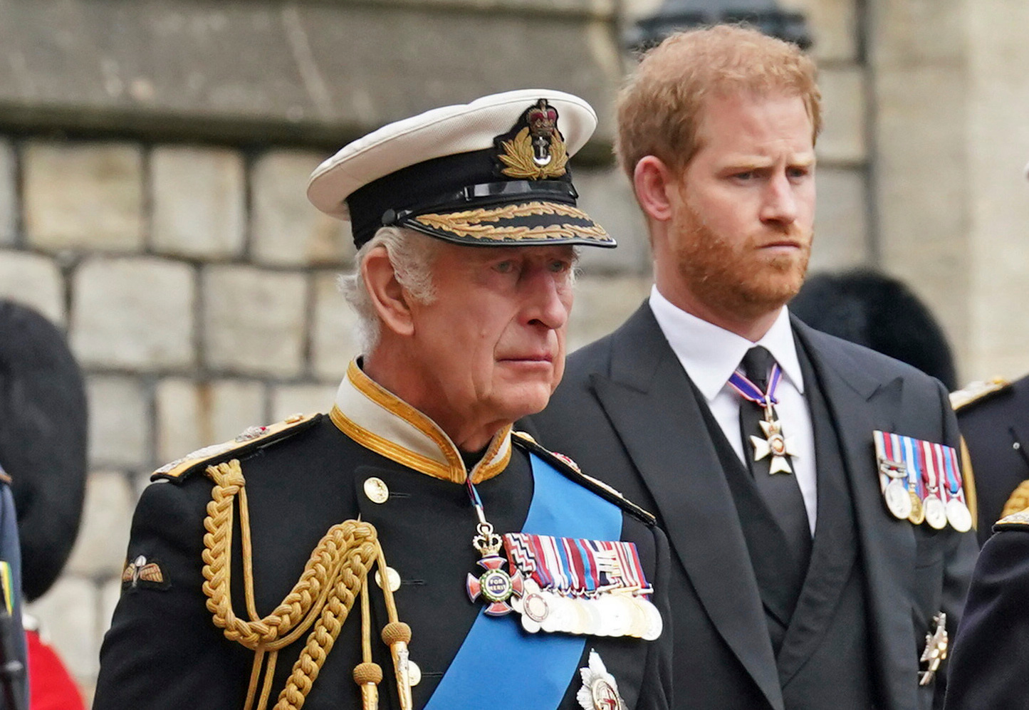King Charles III and Prince Harry arrive for the Committal Service for Queen Elizabeth II held at St George's Chapel in Windsor. Photo / AP