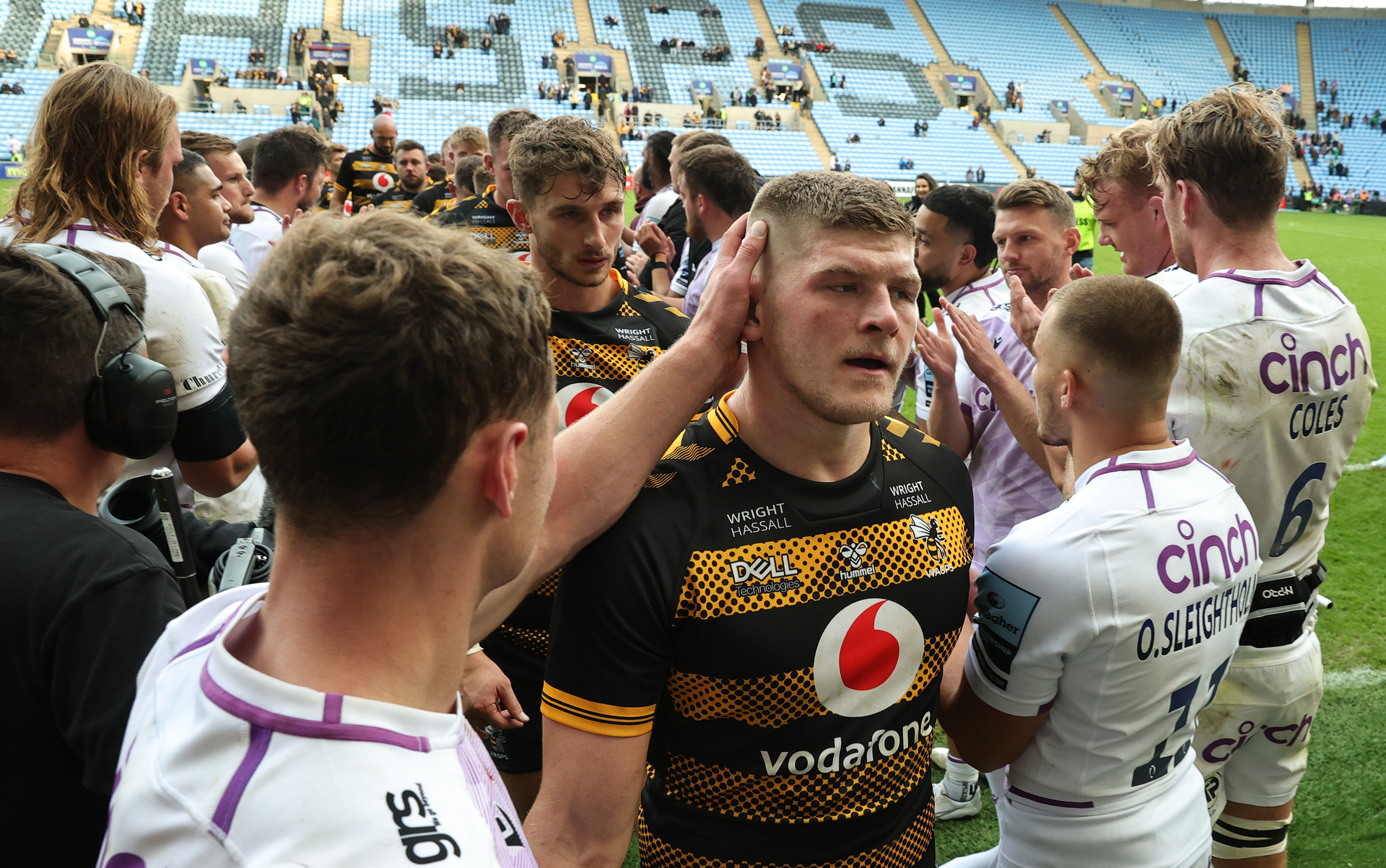 Wasps players featured, for possibly the last time, against Northampton Saints earlier this month. Photo / Getty
