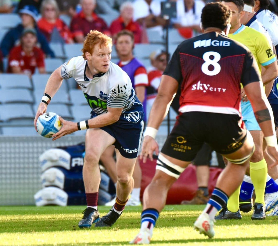 Finlay Christie in action for the Blues. Photo / Brad Roberts