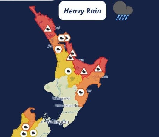  A red rain warning is now in place for the Bay of Plenty and Rotorua. Image / MetService