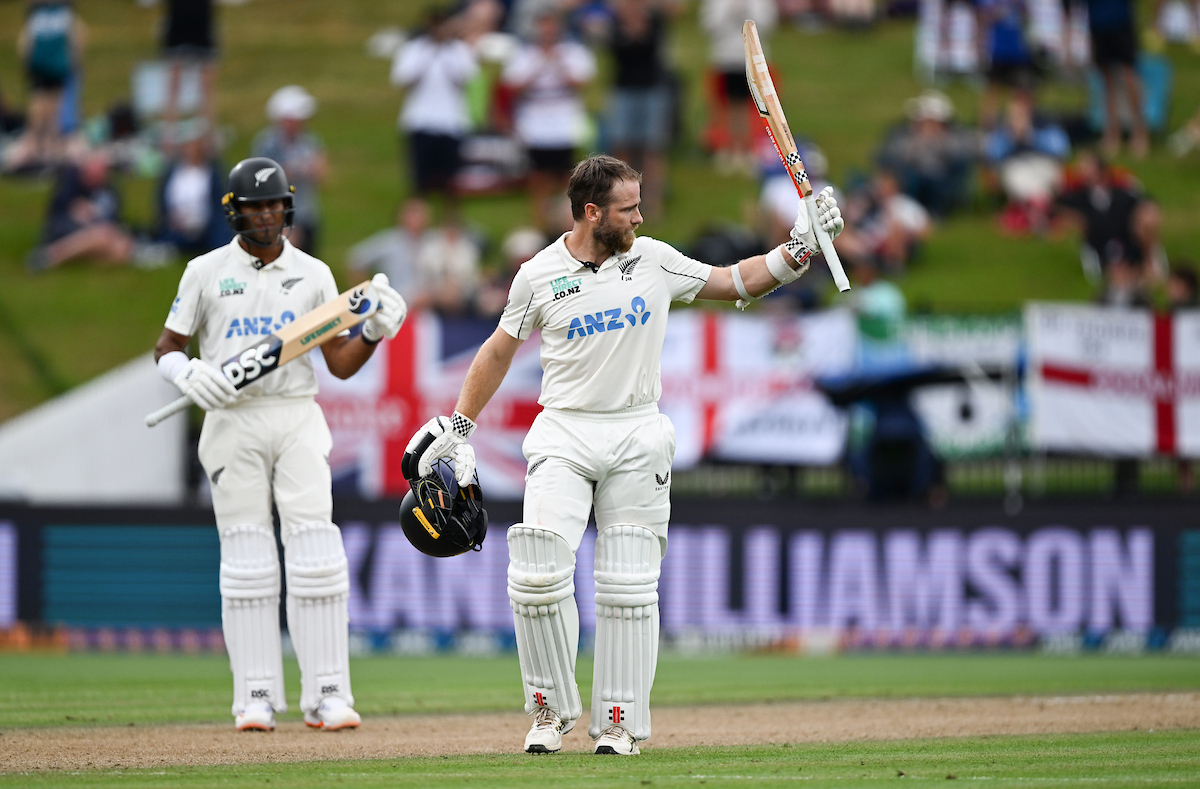 Kane Williamson celebrates his 33rd test century, against England. Photo / Photosport