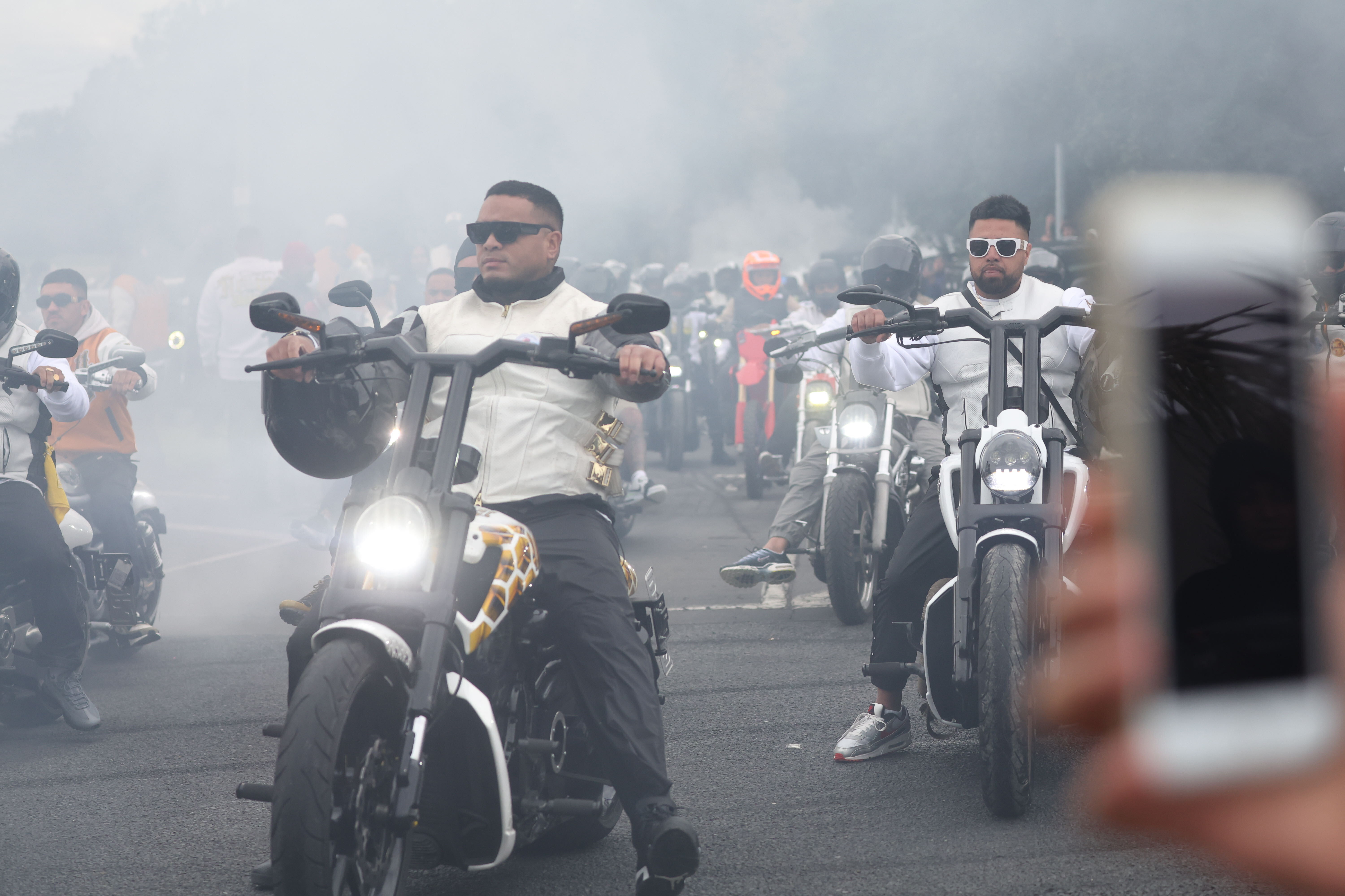 Killer Beez gang members ahead of Ponsonby gunman Hone Kay-Selwyn's funeral today. Photo / NZME