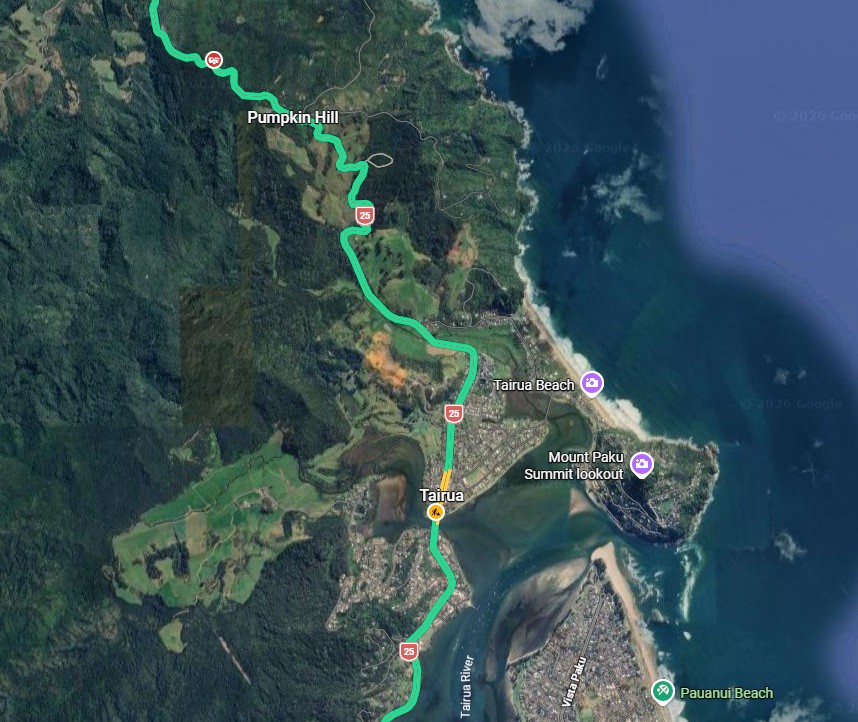 There has been a crash on SH25 north of Tairua, in the Pumpkin Hill area, leaving the main highway closed. Photo / Google Maps