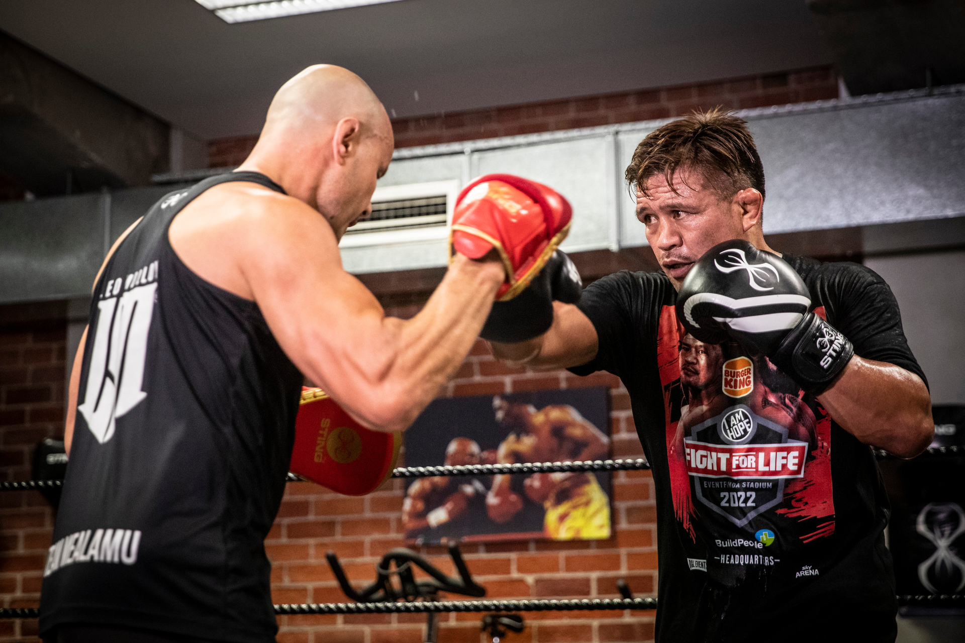 Kevin Mealamu being trained by Monty Betham for Fight for Life. Photo / Michael Craig