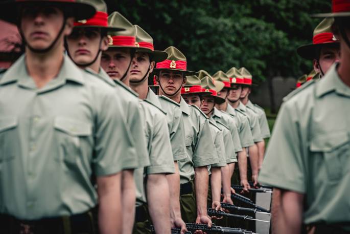A graduating class prepares to march onto the parade ground for the graduation parade. Photo / Supplied