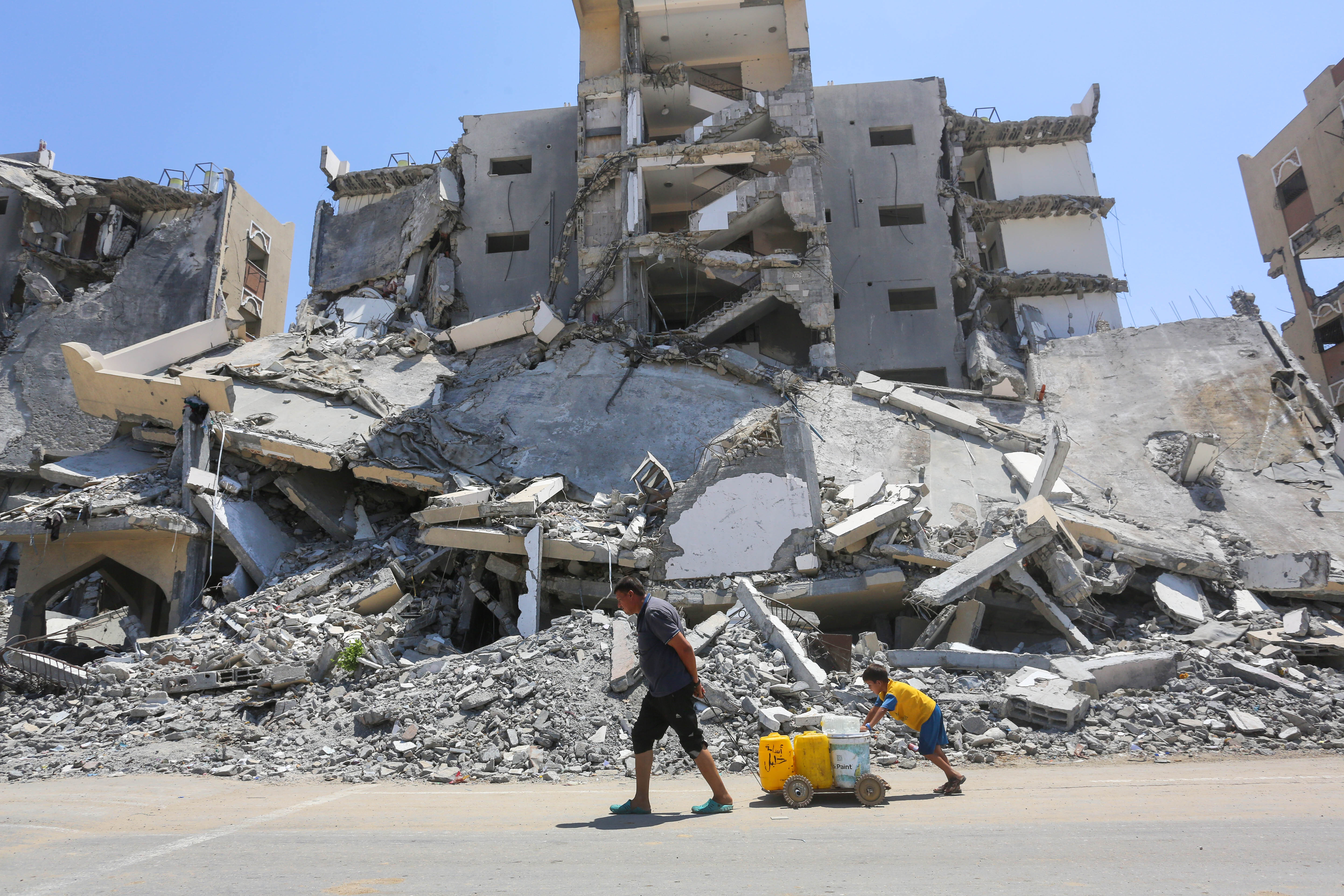 Palestinians in the Hamad area of Khan Yunis, Gaza, continue to struggle to survive under difficult conditions amidst the rubble of destroyed buildings. Photo / Getty Images