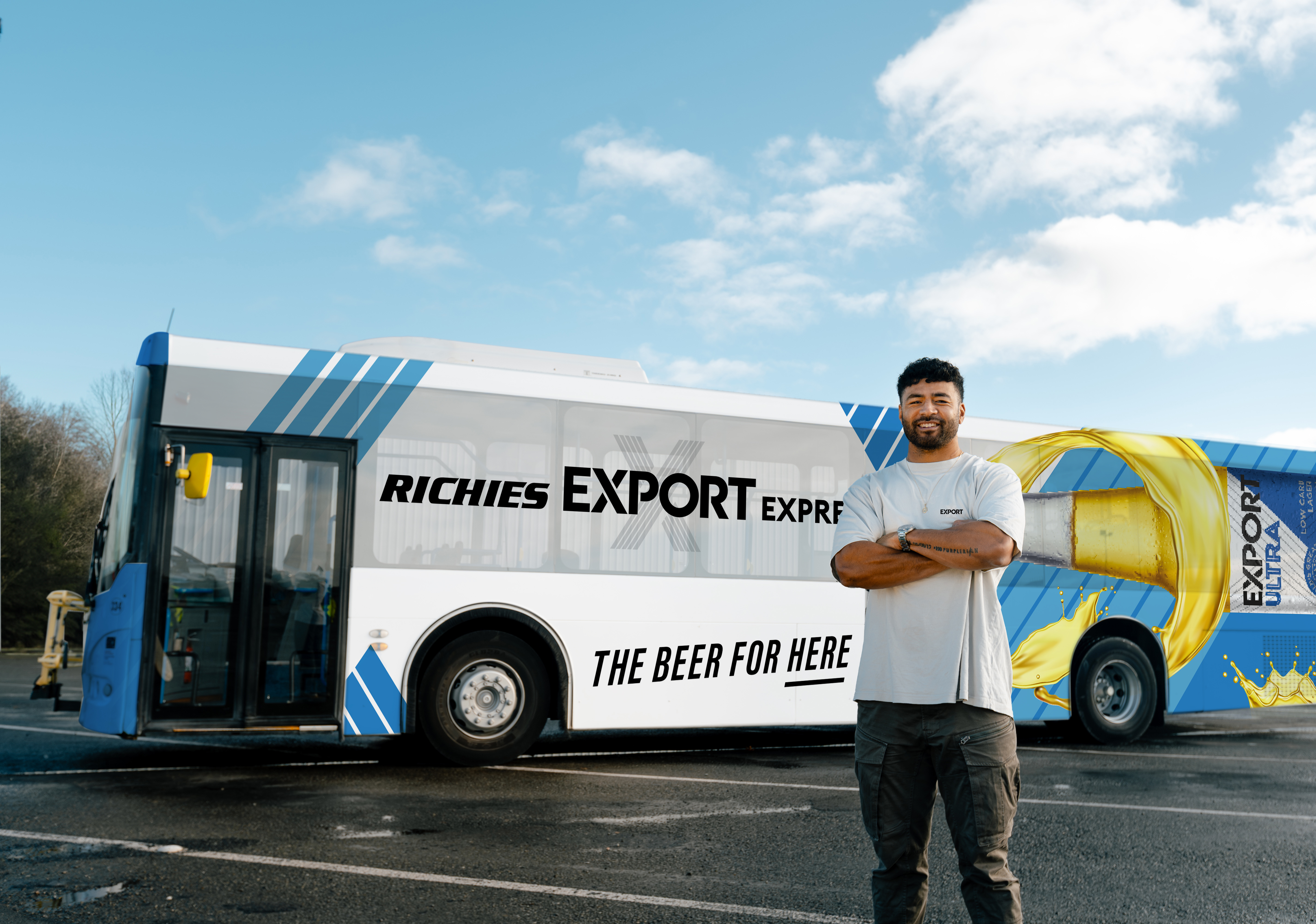 Richie Mo'unga is partnering with the Alternative Commentary Collective and Export Ultra with the Richies Export Express. Photo / Export Ultra