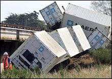 A freight train derailed yesterday between Bankside and Rolleston in Canterbury. Picture / Simon Baker