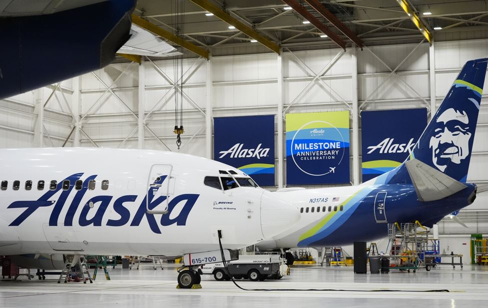 An Alaska Airlines aircraft sits in the airline's hangar at Seattle-Tacoma International Airport. Photo / AP