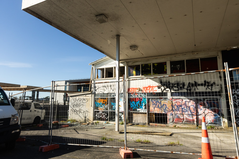 Derelict buildings in front of and around the  New World Pt Chevalier which is planned to open in August. 22 July 2025 New Zealand Herald photograph by Jason Dorday