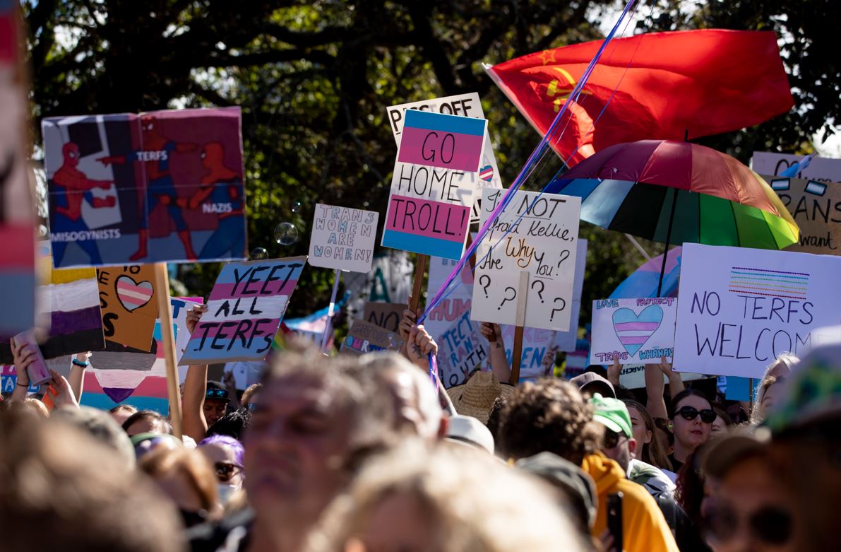 Trans-rights supporters at Albert Park. Photo / Dean Purcell