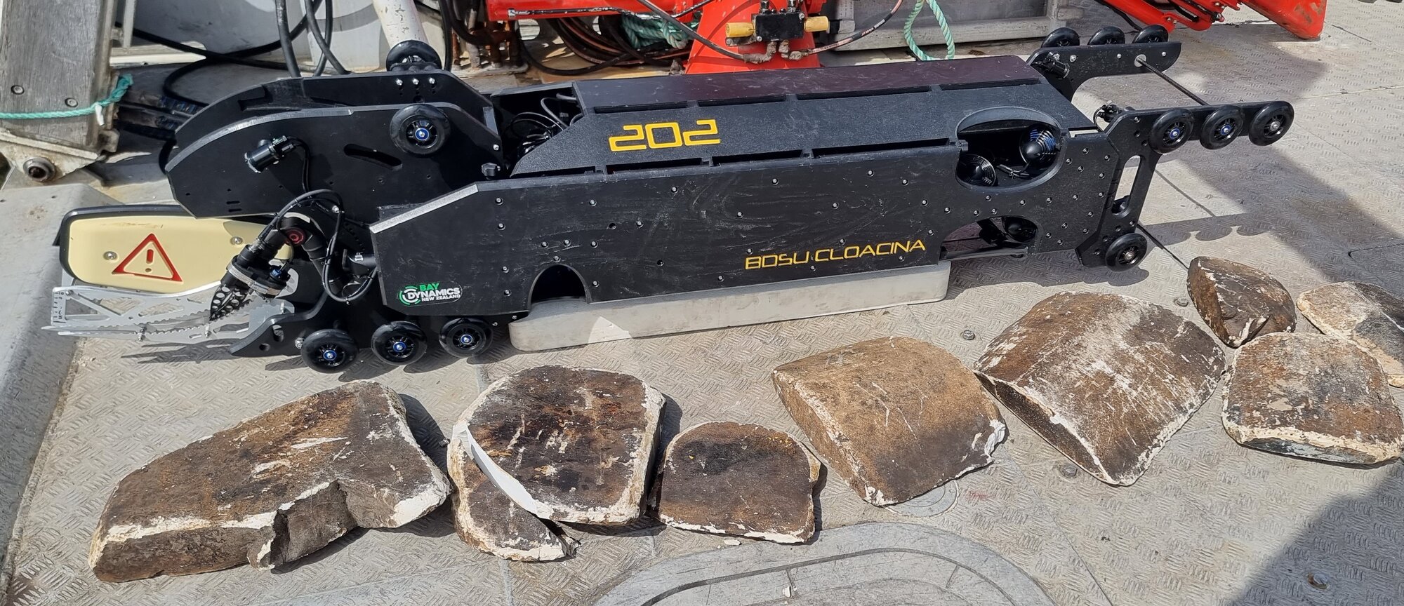 Bay Dynamics' unmanned underwater vehicle (UUV) unit 202 - designed for long-range pipe and tunnel clearing work and originally made for the Tauranga Council's Te Maunga Outfall pipe clearance and inspection project.