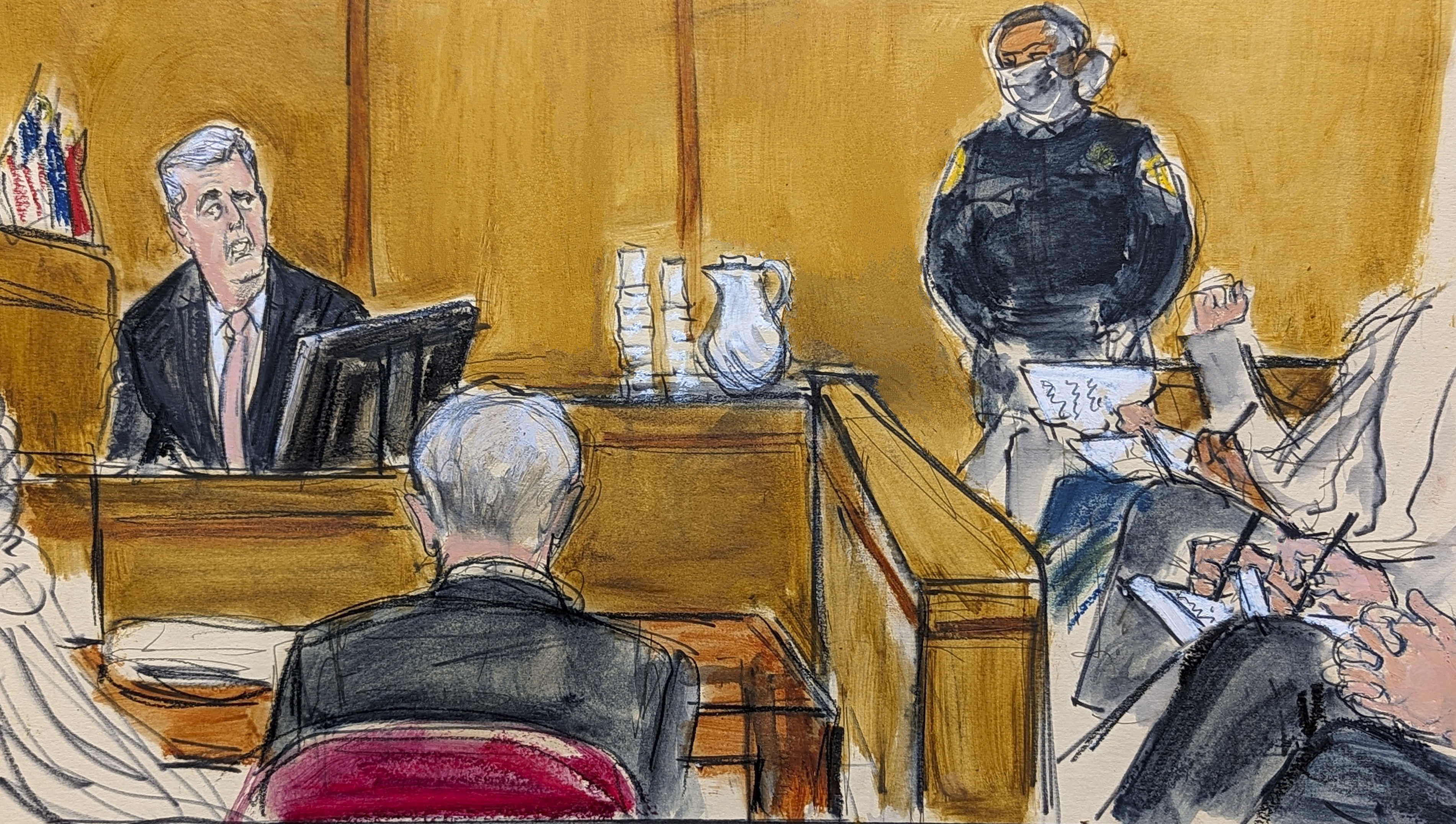 Michael Cohen (left), testifies on the witness stand in Manhattan criminal court on Monday. Image / AP