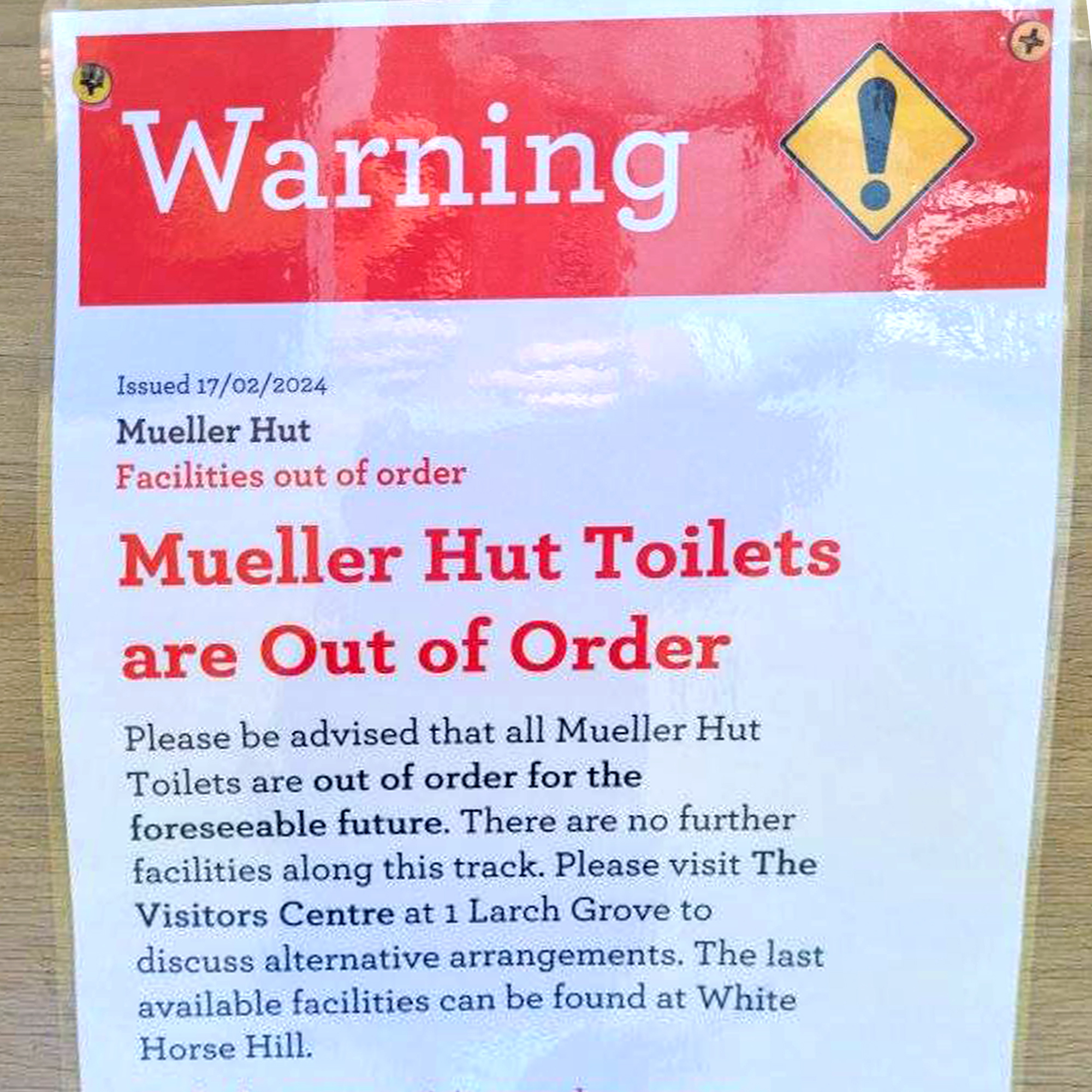 Day walkers have been banned from the Mueller Hut route after toilets ran out of capacity. Photo / Facebook