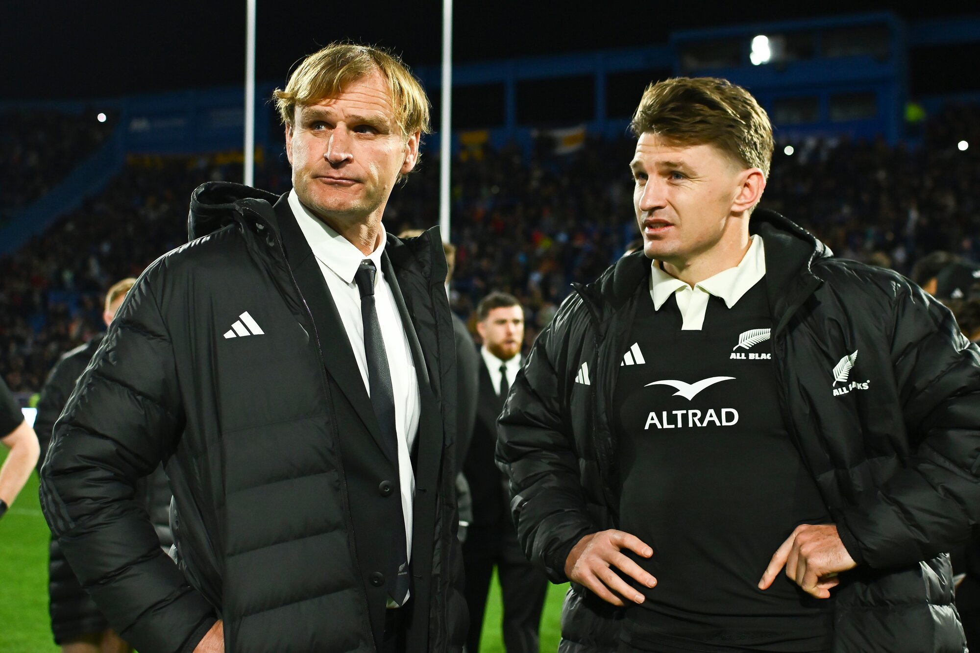 All Blacks coach Scott Robertson with Beauden Barrett after defeat to Argentina. Photo / Photosport