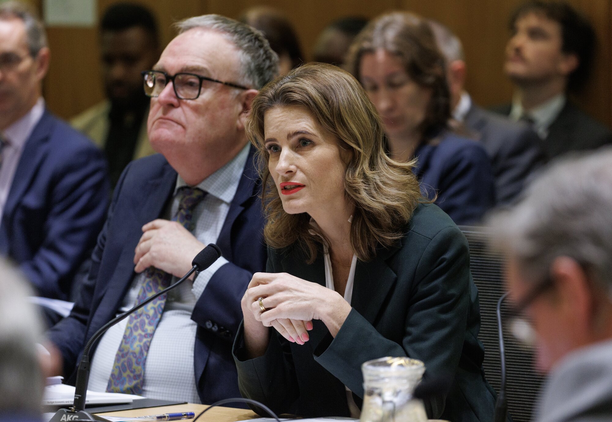 Treasury Secretary Iain Rennie and Finance Minister Nicola Willis answer questions from members of Parliament's Finance and Expenditure Committee. Photo / Mark Mitchell