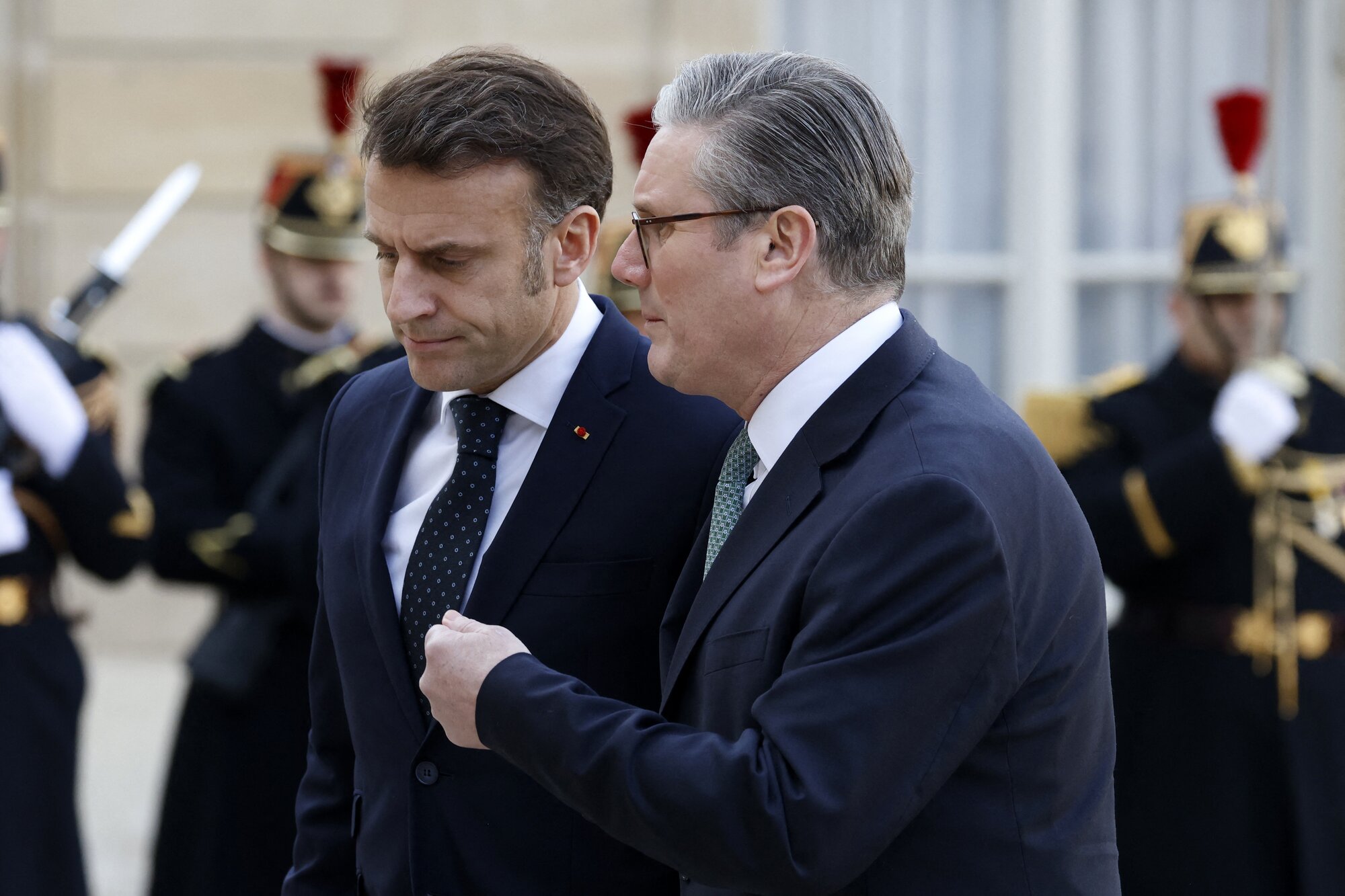 France's President Emmanuel Macron welcomes Britain's Prime Minister Keir Starmer before an informal summit of European leaders to discuss the situation in Ukraine at The Elysee Presidential Palace in Paris. Photo / AFP