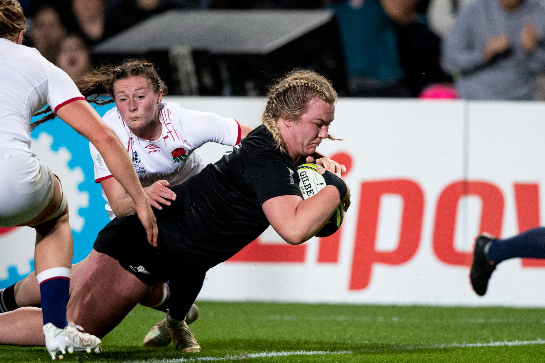 Black Fern Amy Rule gets over for a try. Photo / Dean Purcell.