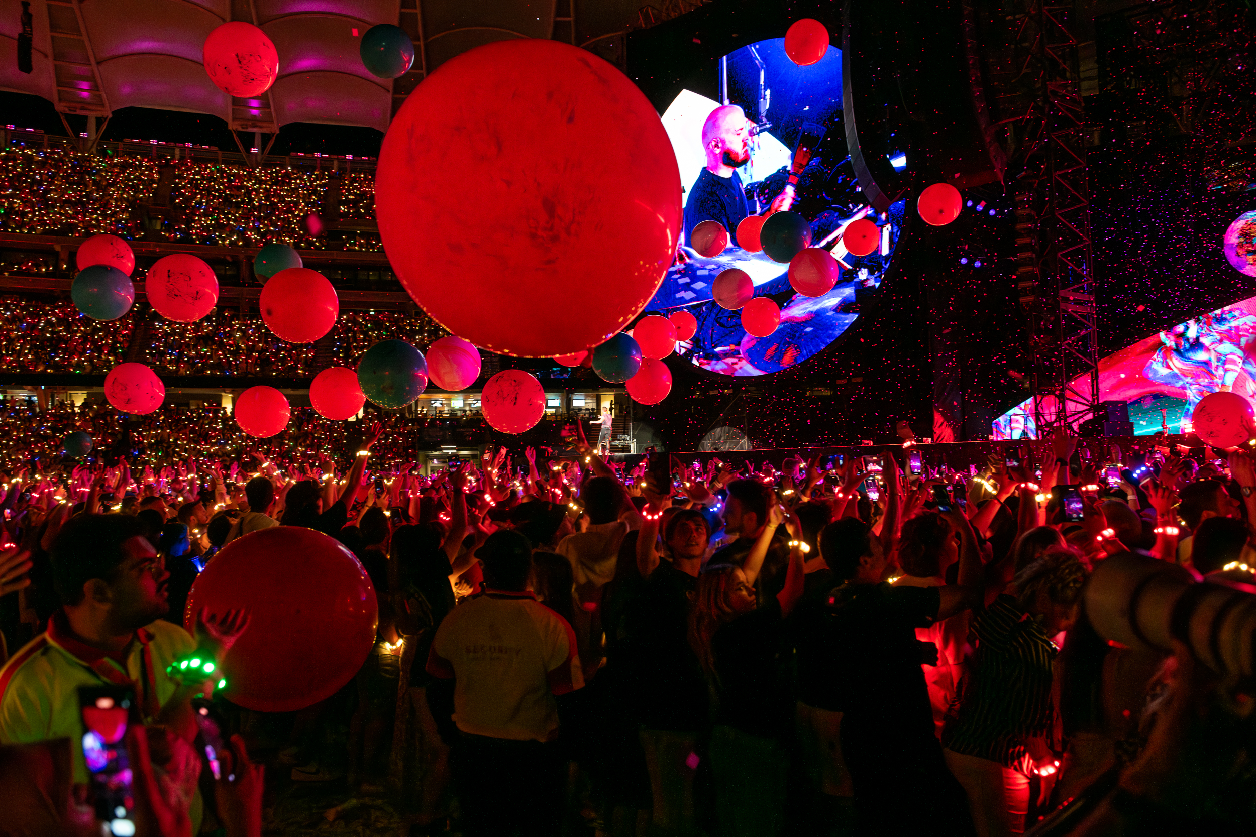 Giant balloons danced through the air at Optus Stadium. Photo / Live Nation