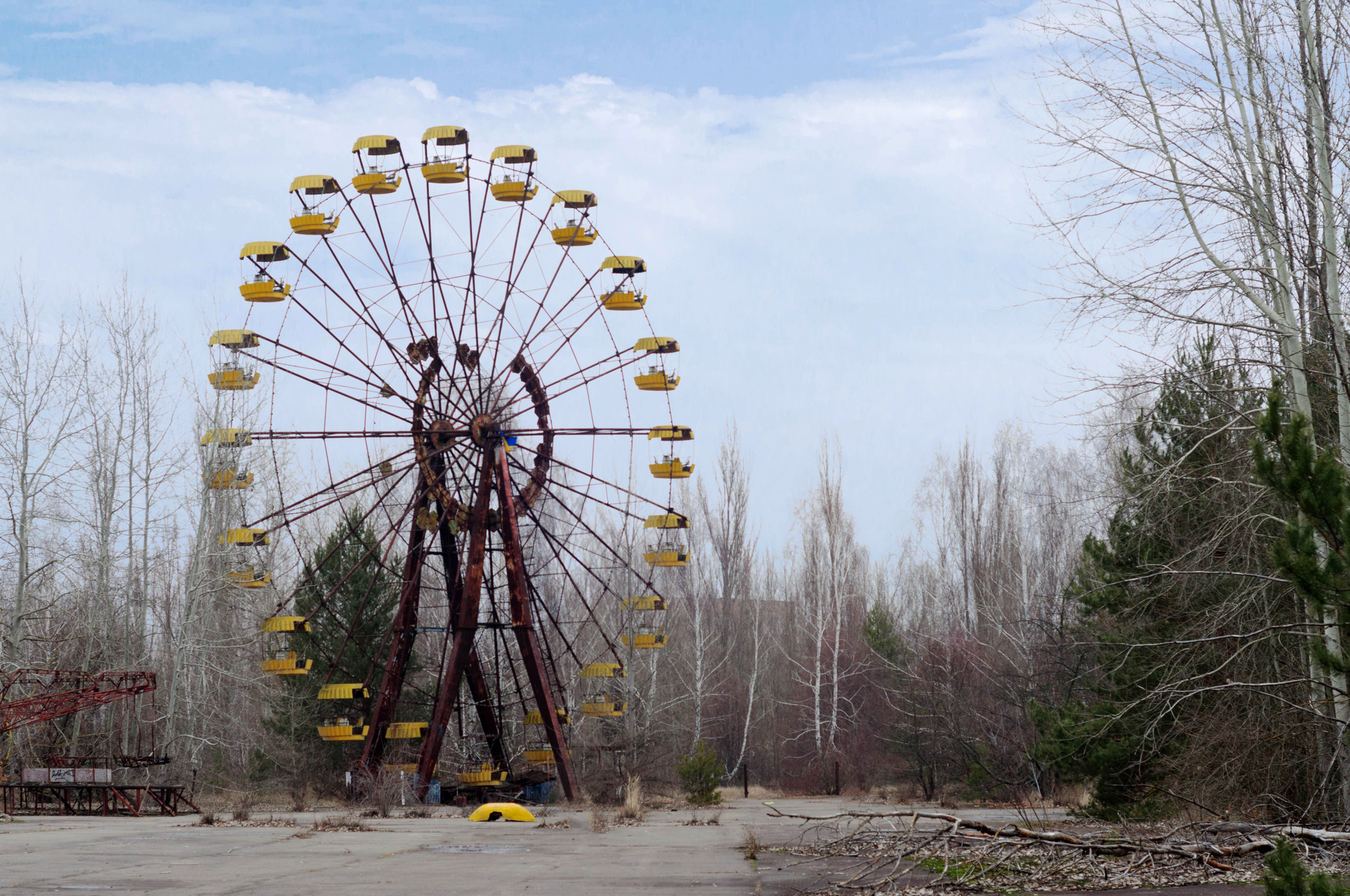 Group of tourists in abandoned children's park in Pripyat, Chernobyl. Photo / Supplied
