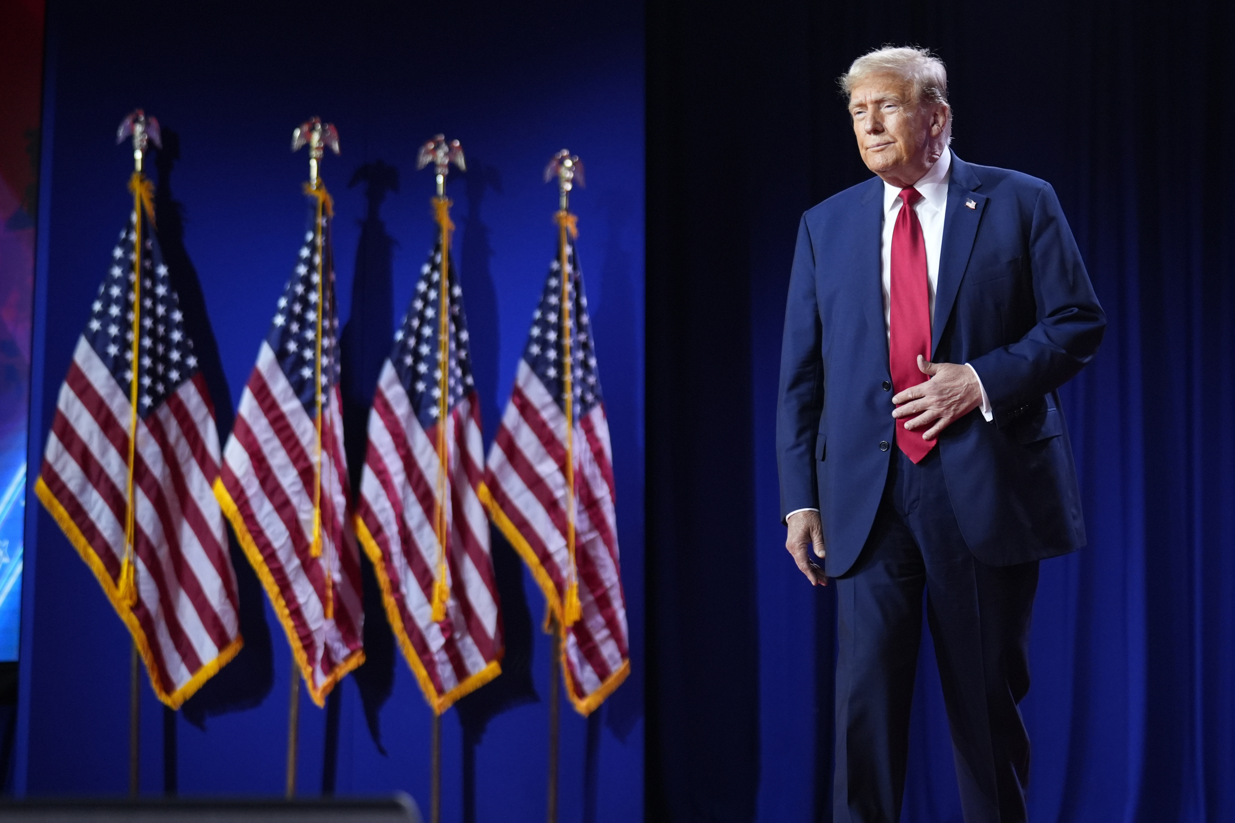 Republican presidential candidate and former President Donald Trump arrives to speak at the Road to Majority conference in Washington. Photo / AP