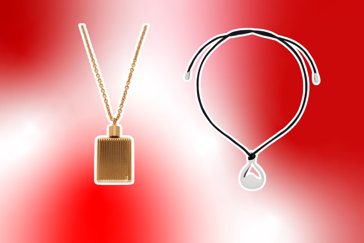 Perfume necklaces by Victoria Beckham (left) and Sophie Buhai.
