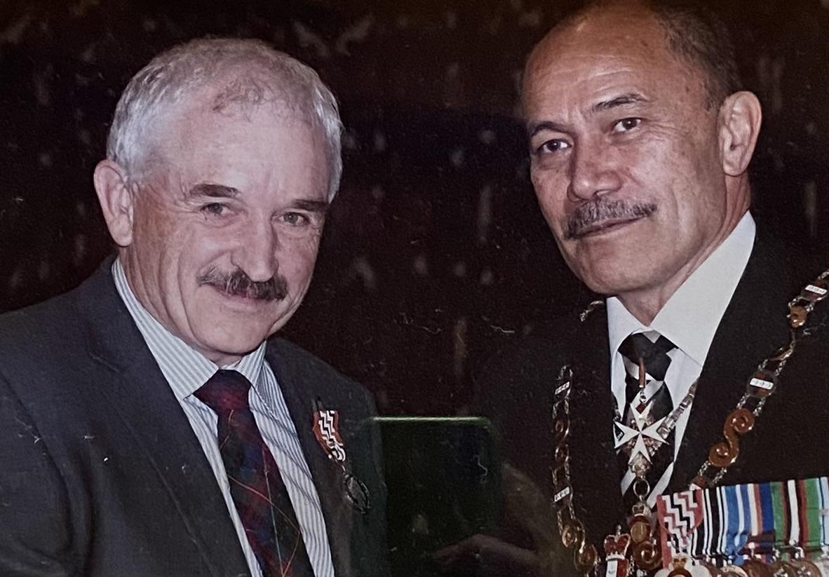 Dr Logan McLennan after receiving a Queen's Service medal in 2013, with the then Governor-General Sir Jerry Mateparae.