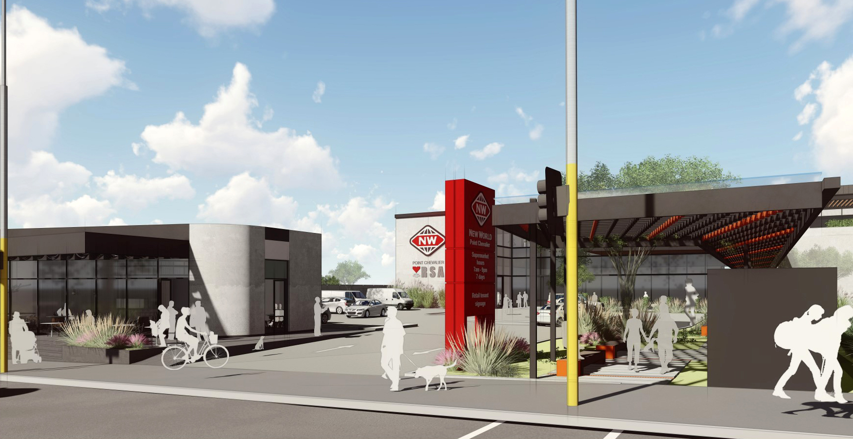 The new New World supermarket will stretch across the current RSA site and the neighbouring car yard, which Foodstuffs also bought. 