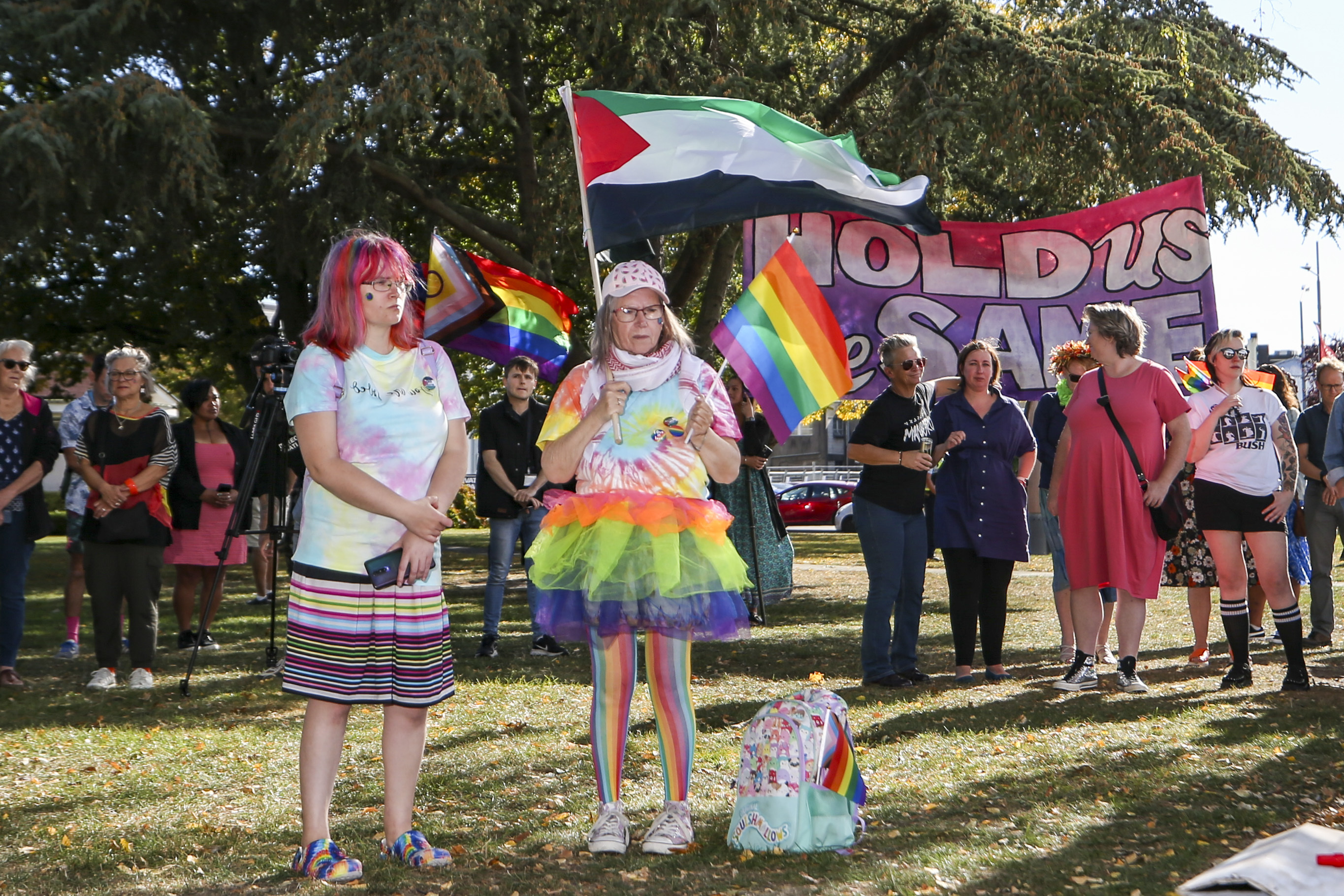 Hundreds gathered at the Hastings Library in support of Hawke's Bay's rainbow community. Photo / Paul Taylor