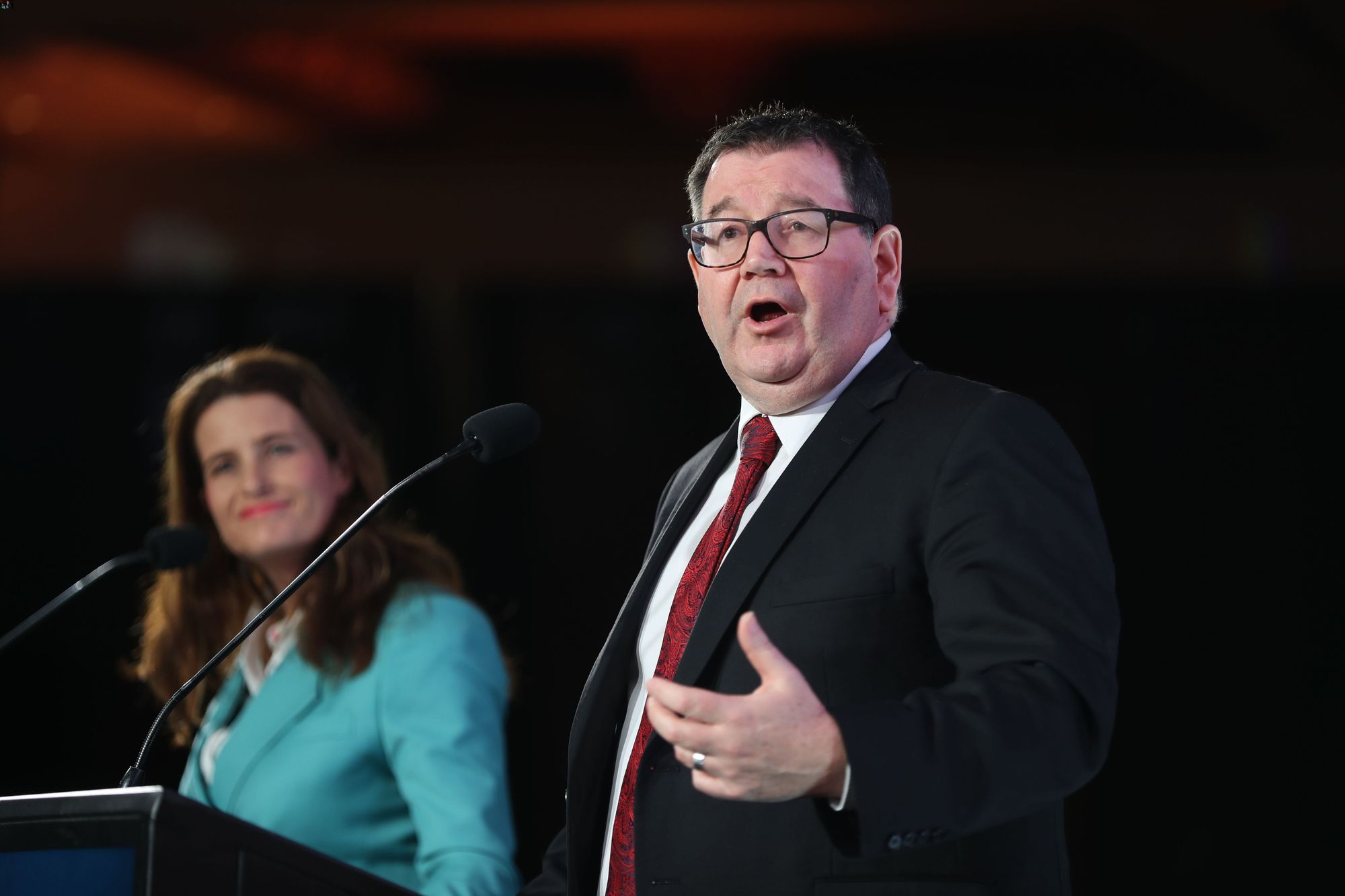Grant Robertson, Labour's finance spokesman, talks at Mood of the Boardroom at the Cordis Hotel in Auckland on Friday. Photo / Michael Craig
