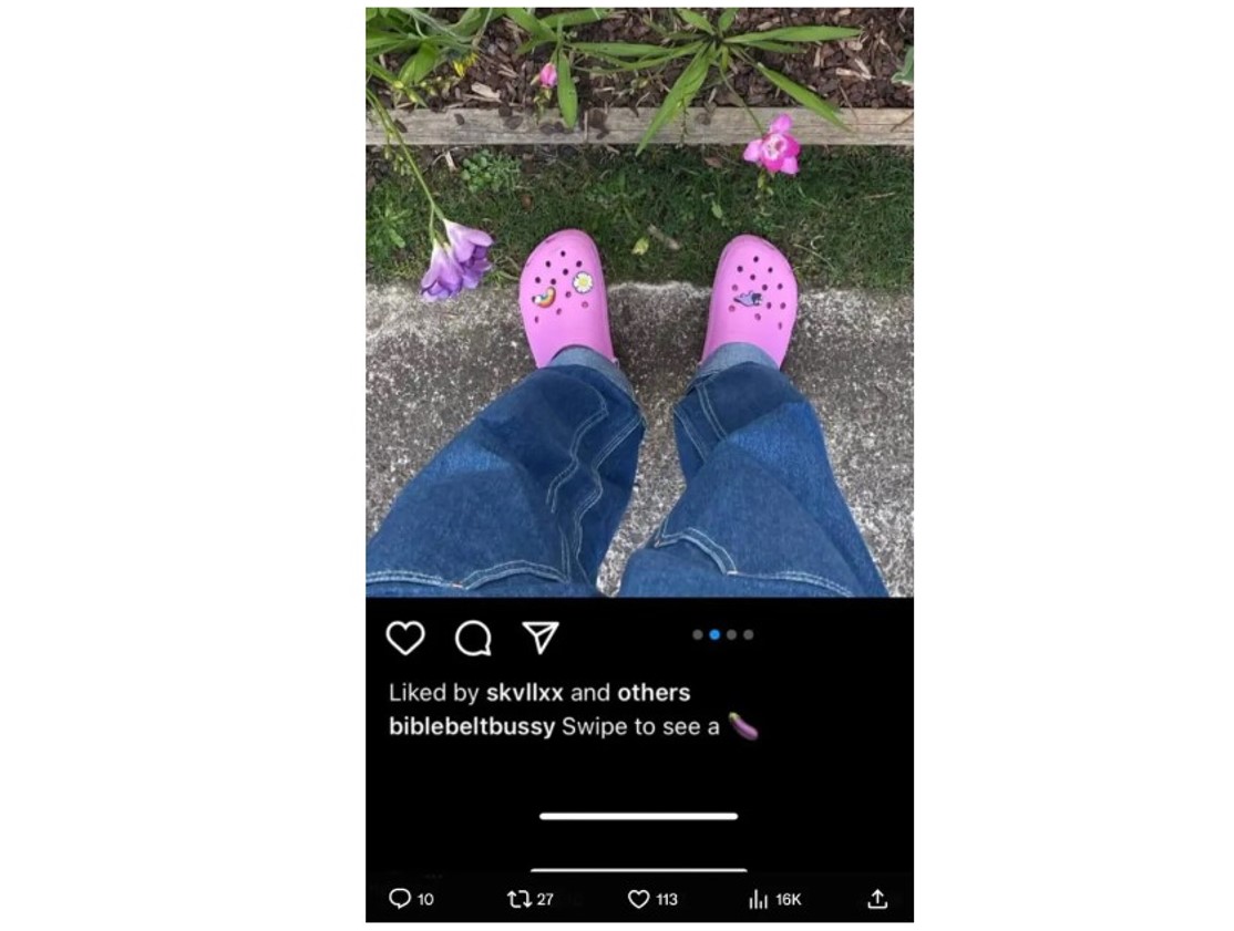 An image from the BibleBeltBussy Instagram account of Green MP Benjamin Doyle. Accusers say it is a concerning photo of a child with the eggplant emoji - those close to Doyle say it is a photo of Doyle.