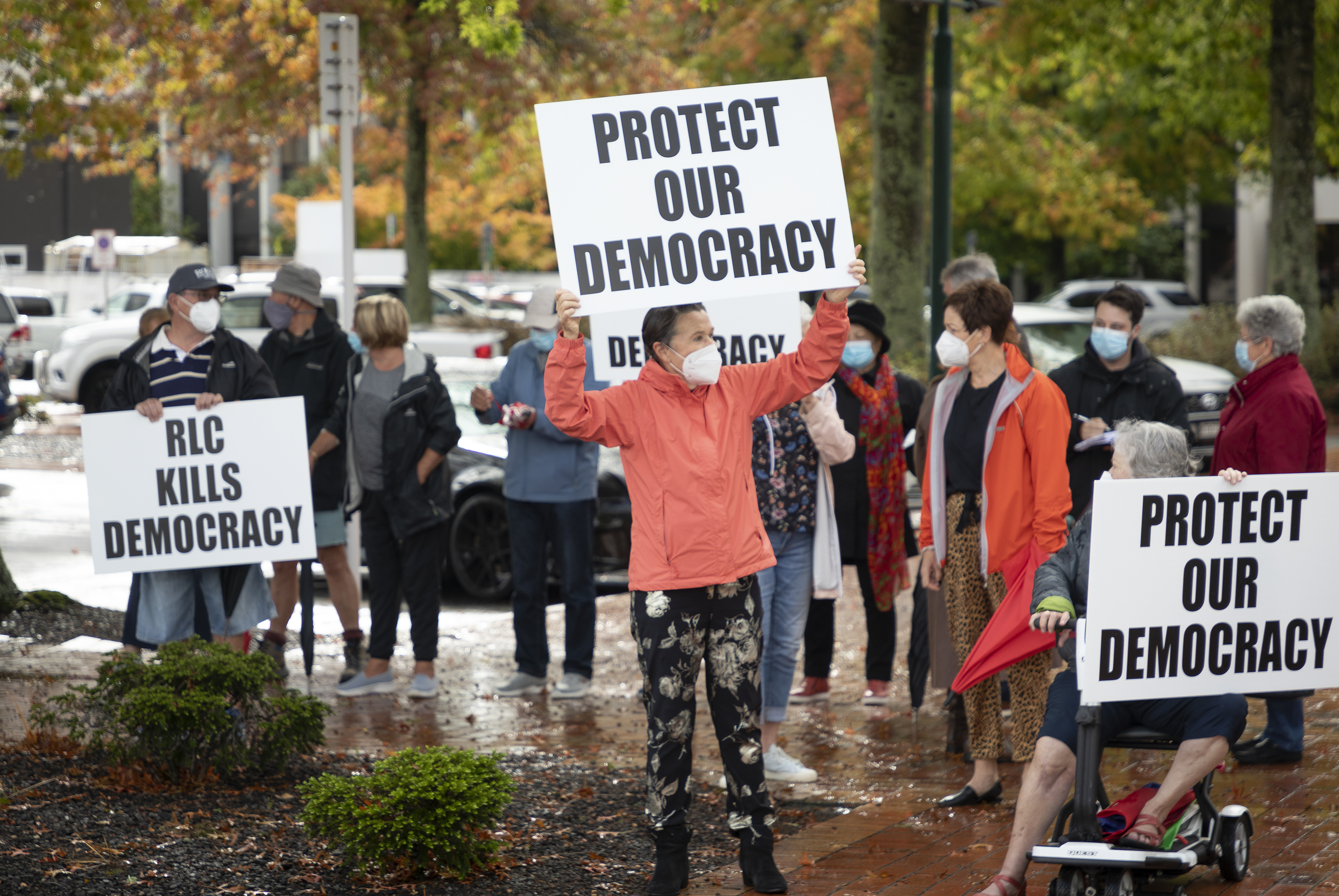 Protesters march against the Rotorua Lakes Council's proposed representation model in March. Photo / Andrew Warner