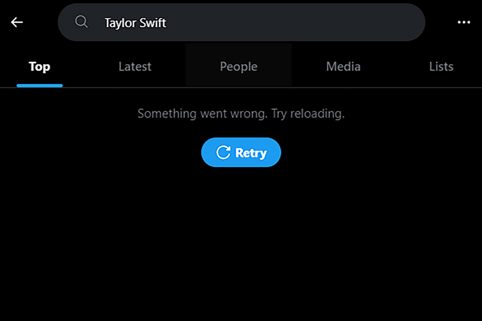 This screenshot made on Monday, January 29, 2024, shows a Taylor Swift search error on social media platform X. X has blocked some searches for Swift as pornographic deepfake images of the singer have circulated online. Photo / AP